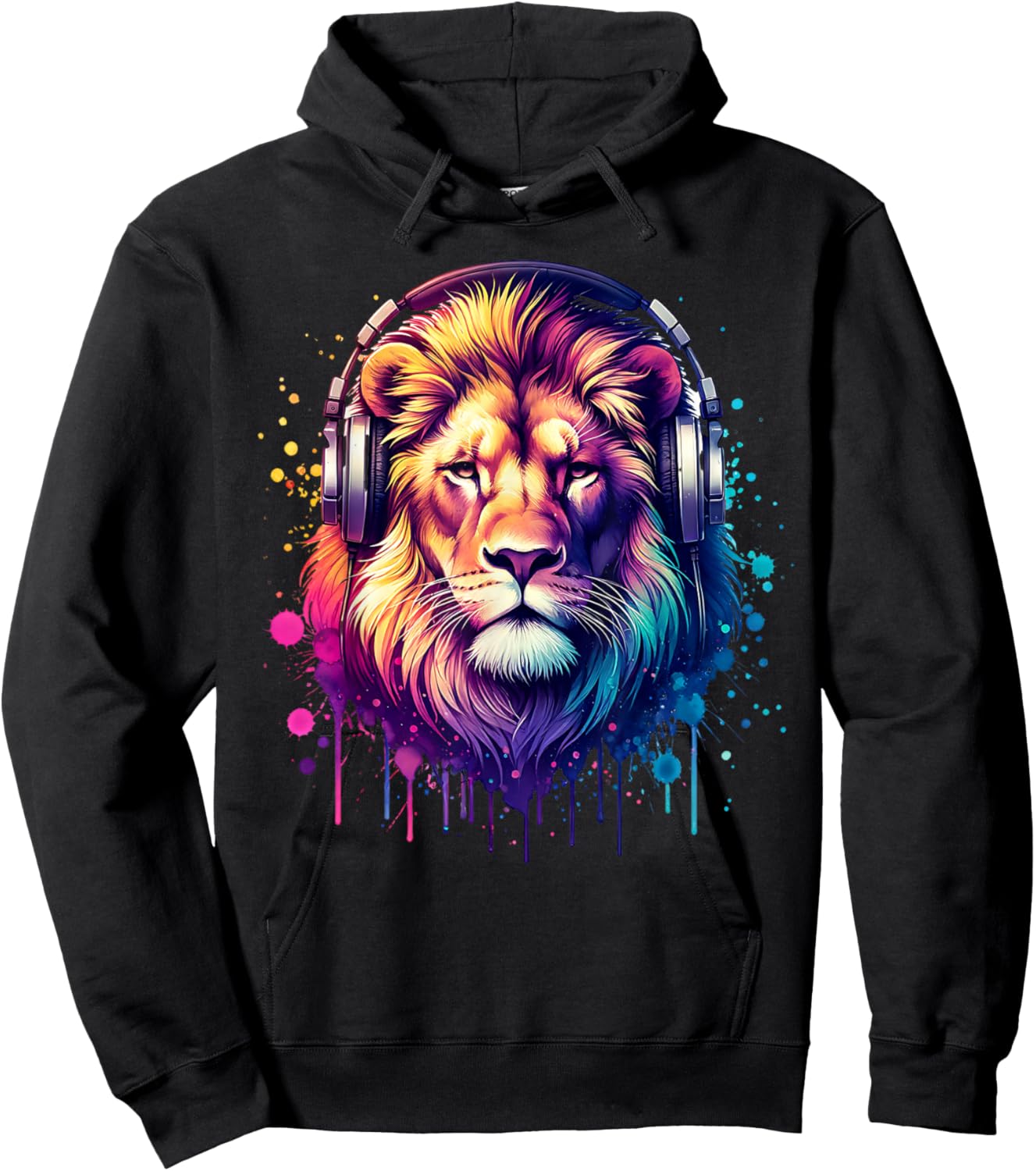 Lion With Headphones Hoodie - Hoodie | Black