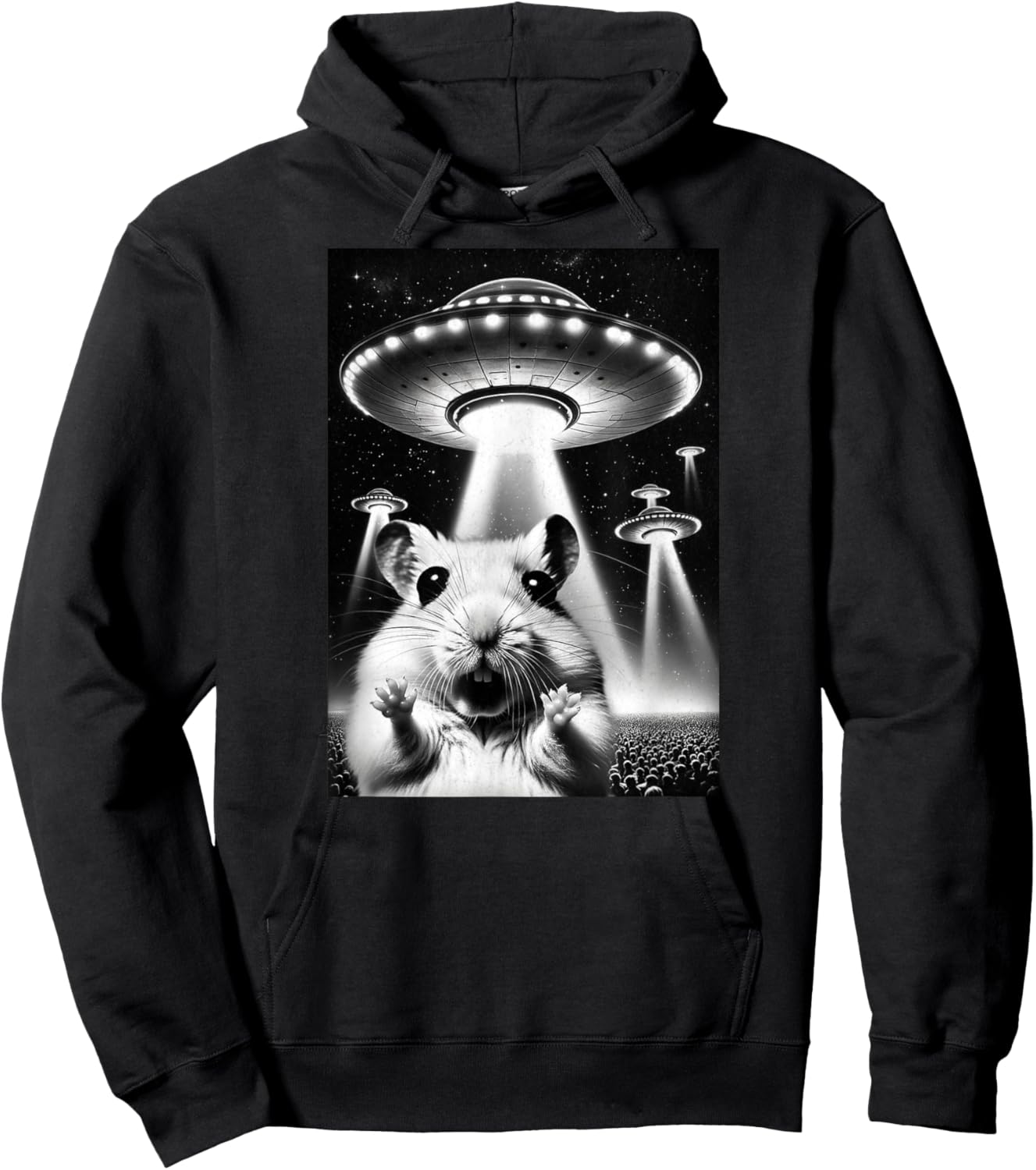 Hamster UFO | Funny Invasion Meme Alien Hamster UFO Selfie Hoodie - Hoodie | Black