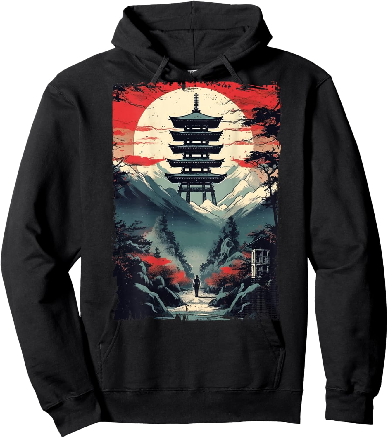 Japanese men walking Woodblock Art Spiritual (ART BACK) Hoodie - Hoodie | Black