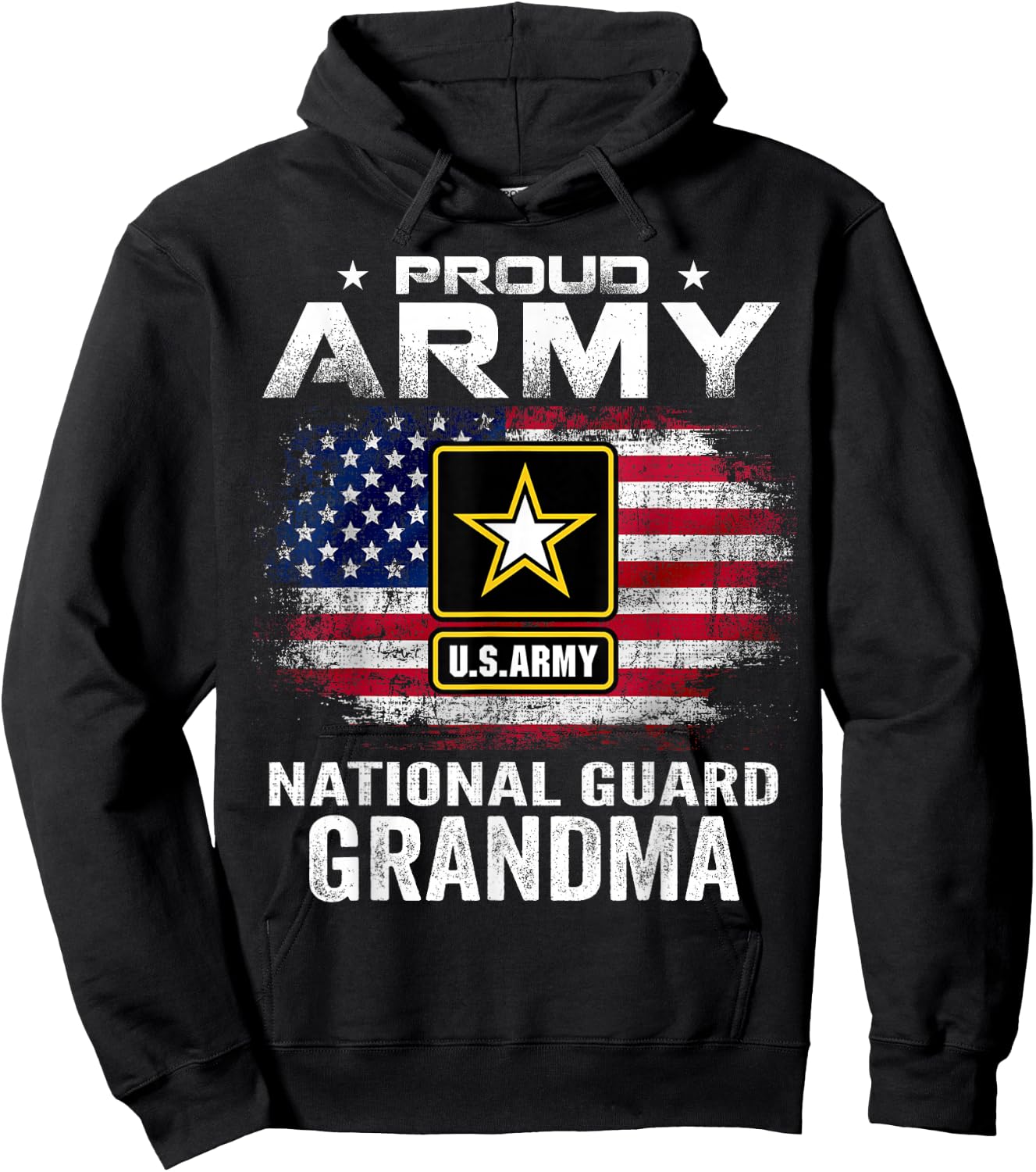 Proud Army National Guard Grandma With American Flag Gift Hoodie - Hoodie | Black
