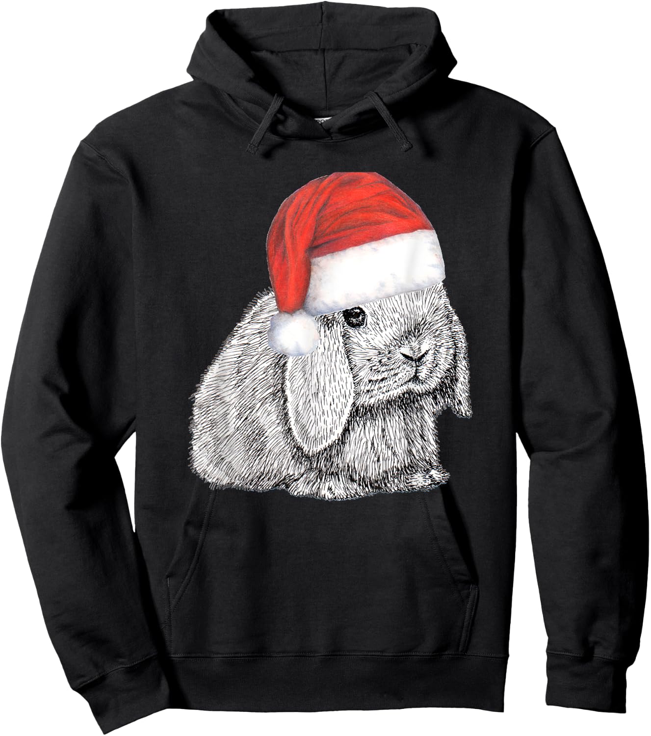 Dwarf Lop Eared Bunny Rabbit In Santa Claus Christmas Hat Hoodie - Hoodie | Black