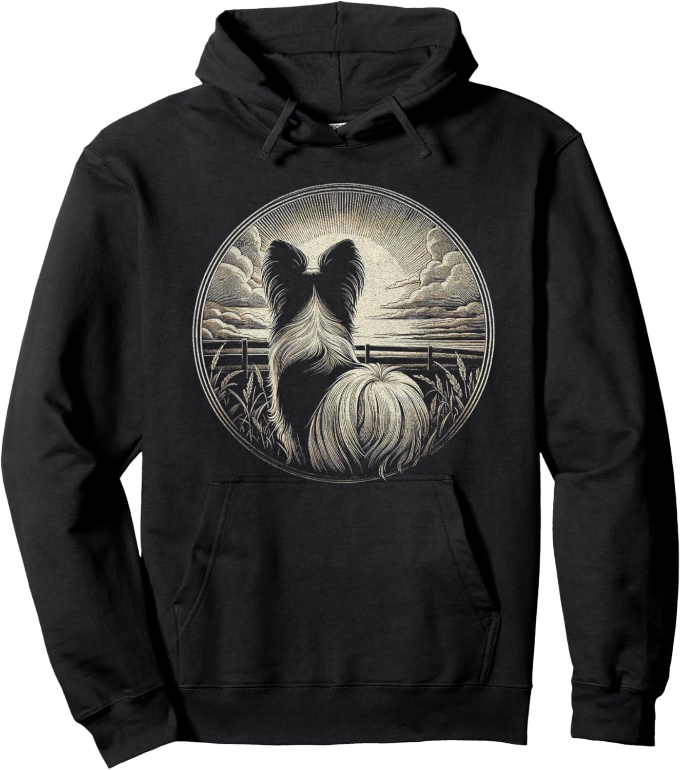 Vintage Papillon Dog Nature Scene Graphic Art Design Hoodie - Hoodie | Black