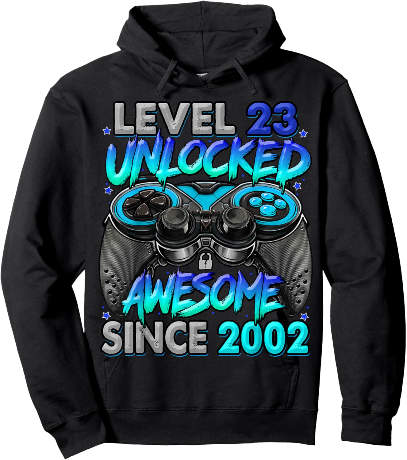 Level 23 Unlocked Awesome Since 2002 23rd Birthday Gaming Hoodie - Hoodie | Black