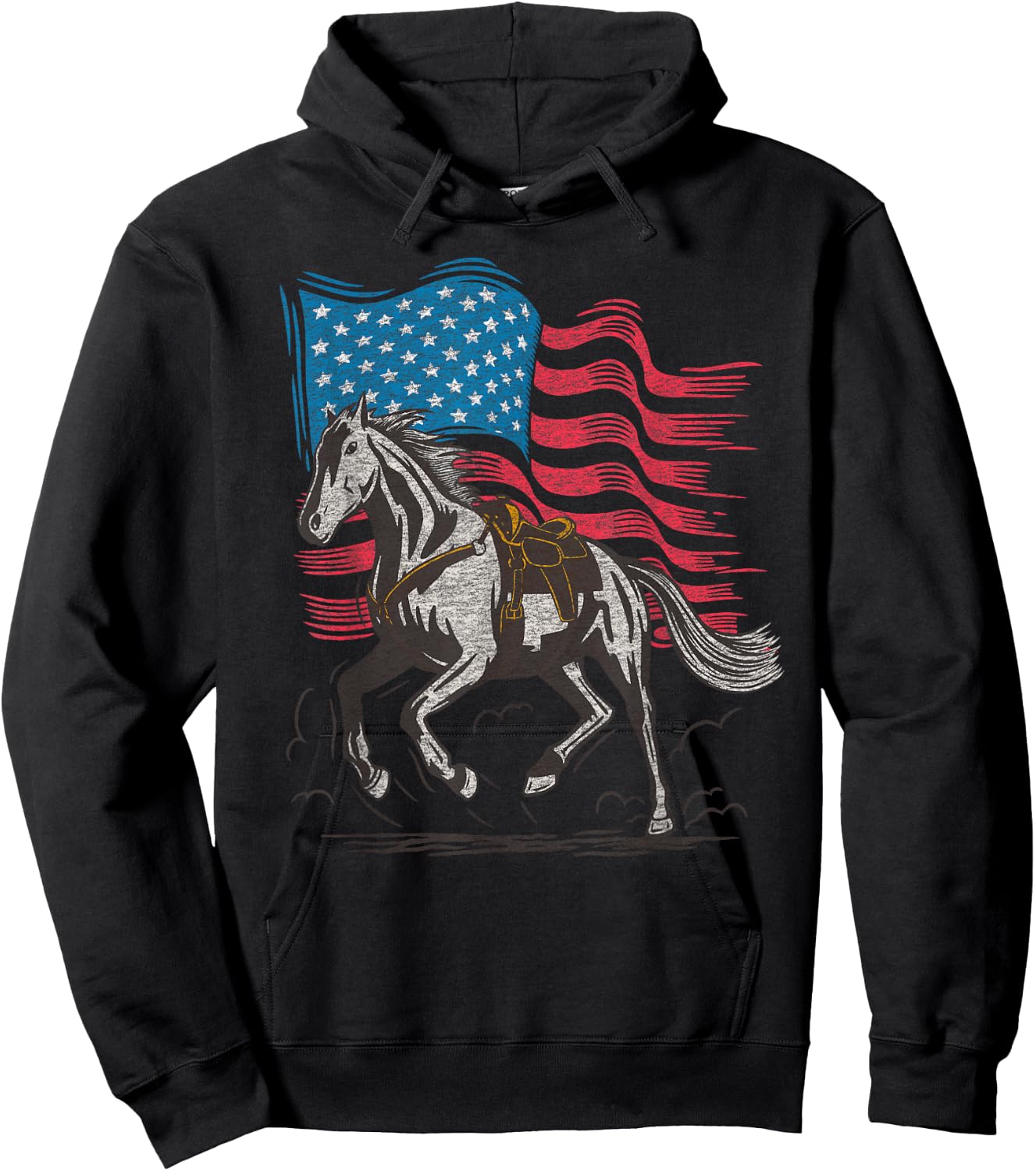 Cartba Horse Co. Horse Lover Equestrian American Flag Vintage Graphic Hoodie - Hoodie | Black