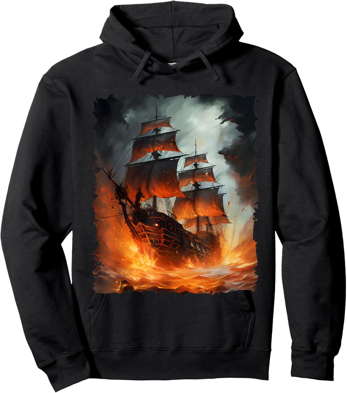 Colorful Pirate Ship Sailing Storm Ship Sails Hoodie - Hoodie | Black