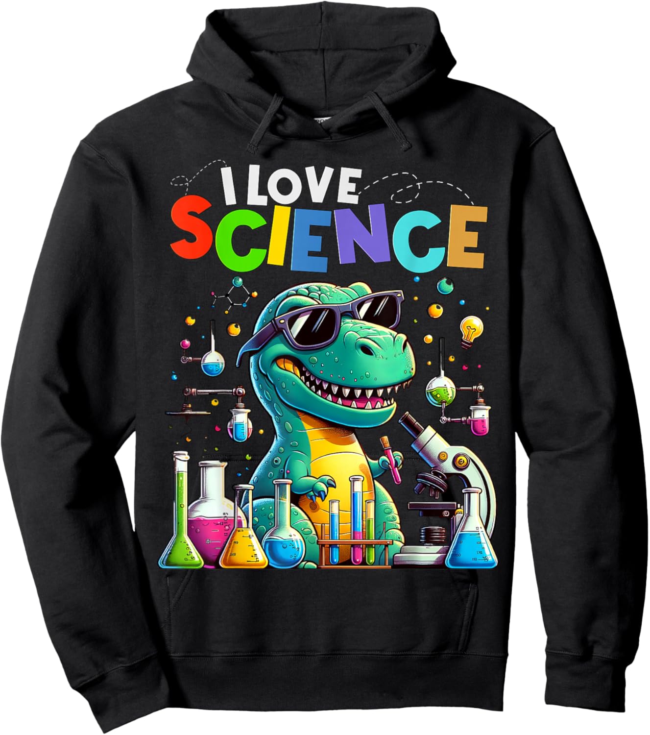 I Love Science Dinosaur T-rex Funny Kids Chemistry Hoodie - Hoodie | Black