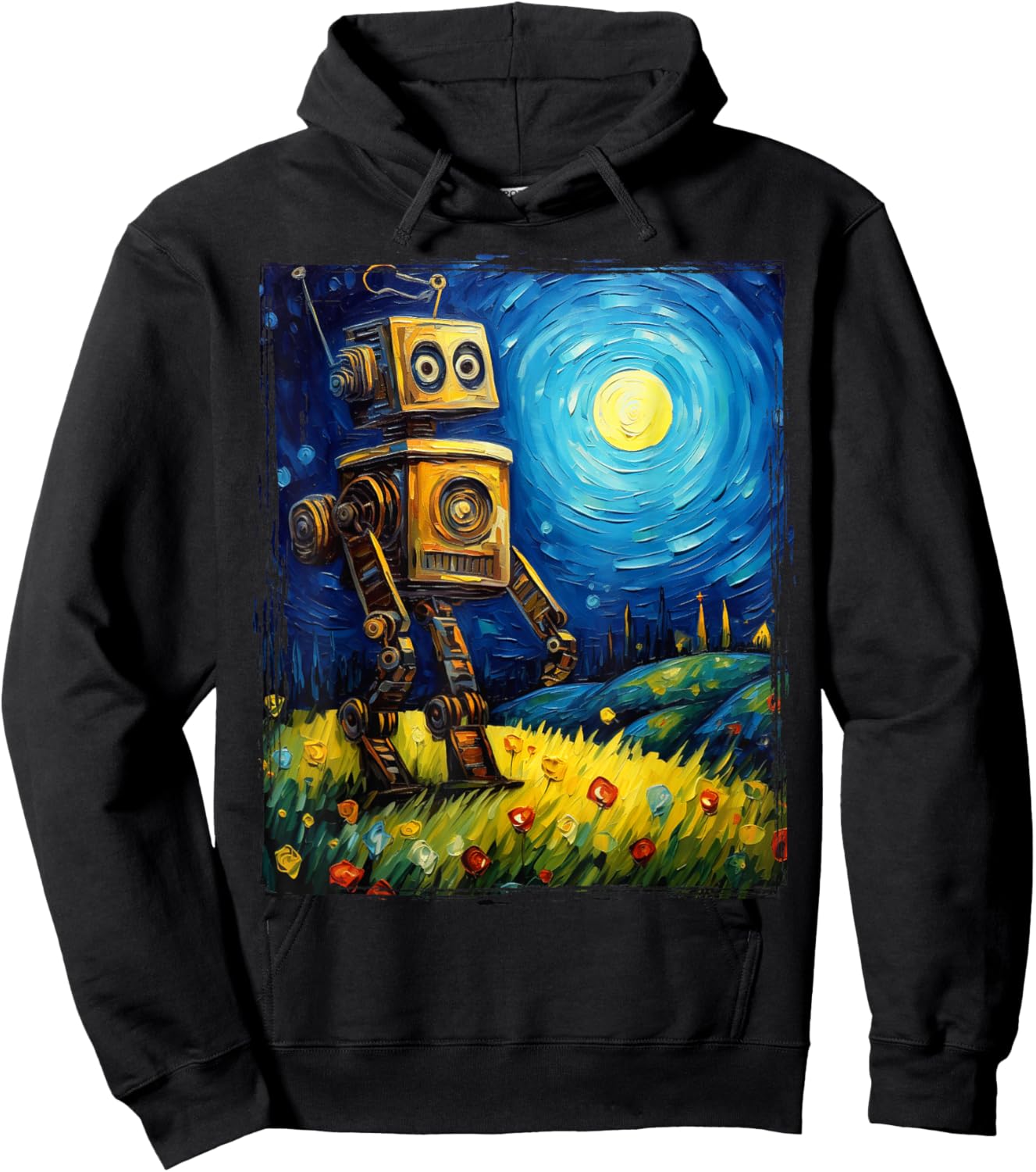Vintage Robot Art Van Gogh Toy Robot Builder Robotics Hoodie - Hoodie | Black