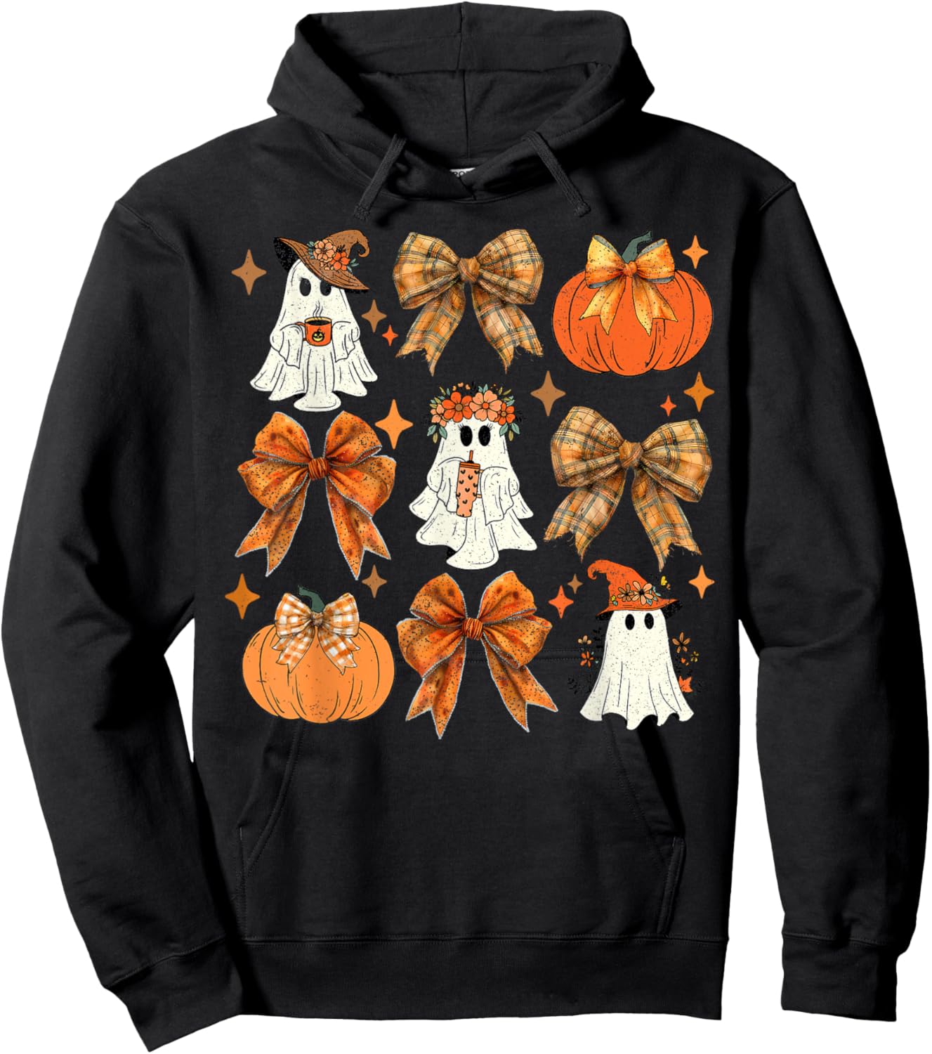 Funny Halloween Fall Coquette Bow Pumpkin Cute Ghost Costume Hoodie - Hoodie | Black