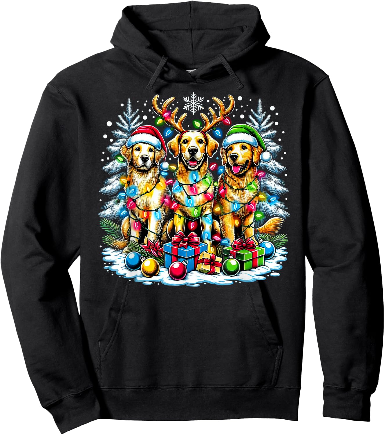 Golden Retriever Funny Christmas Dogs Santa Claus Hat Xmas Hoodie - Hoodie | Black