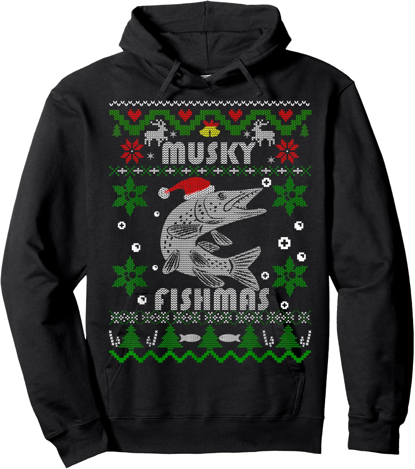 Muskie Angler Fishmas Musky Fishing Gifts Ugly Christmas Hoodie - Hoodie | Black