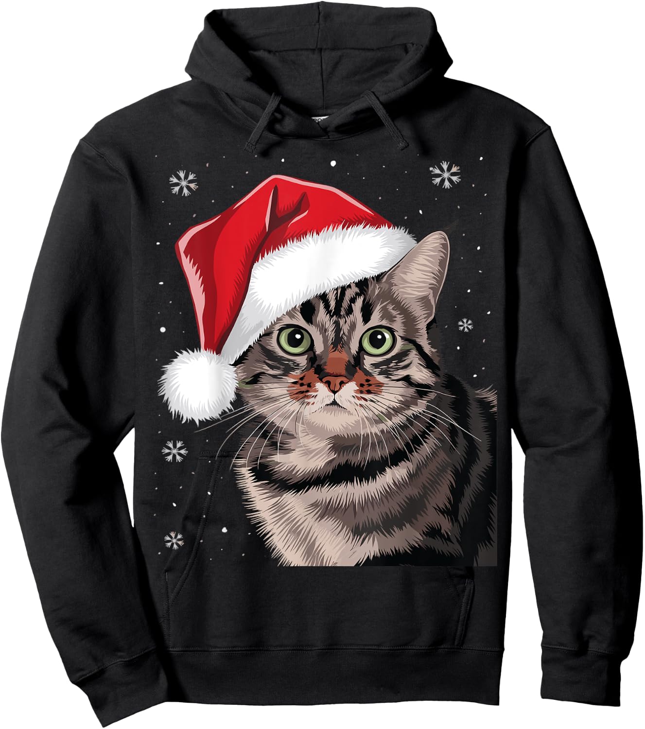 Festive Christmas Cat with Santa Hat Hoodie - Hoodie | Black