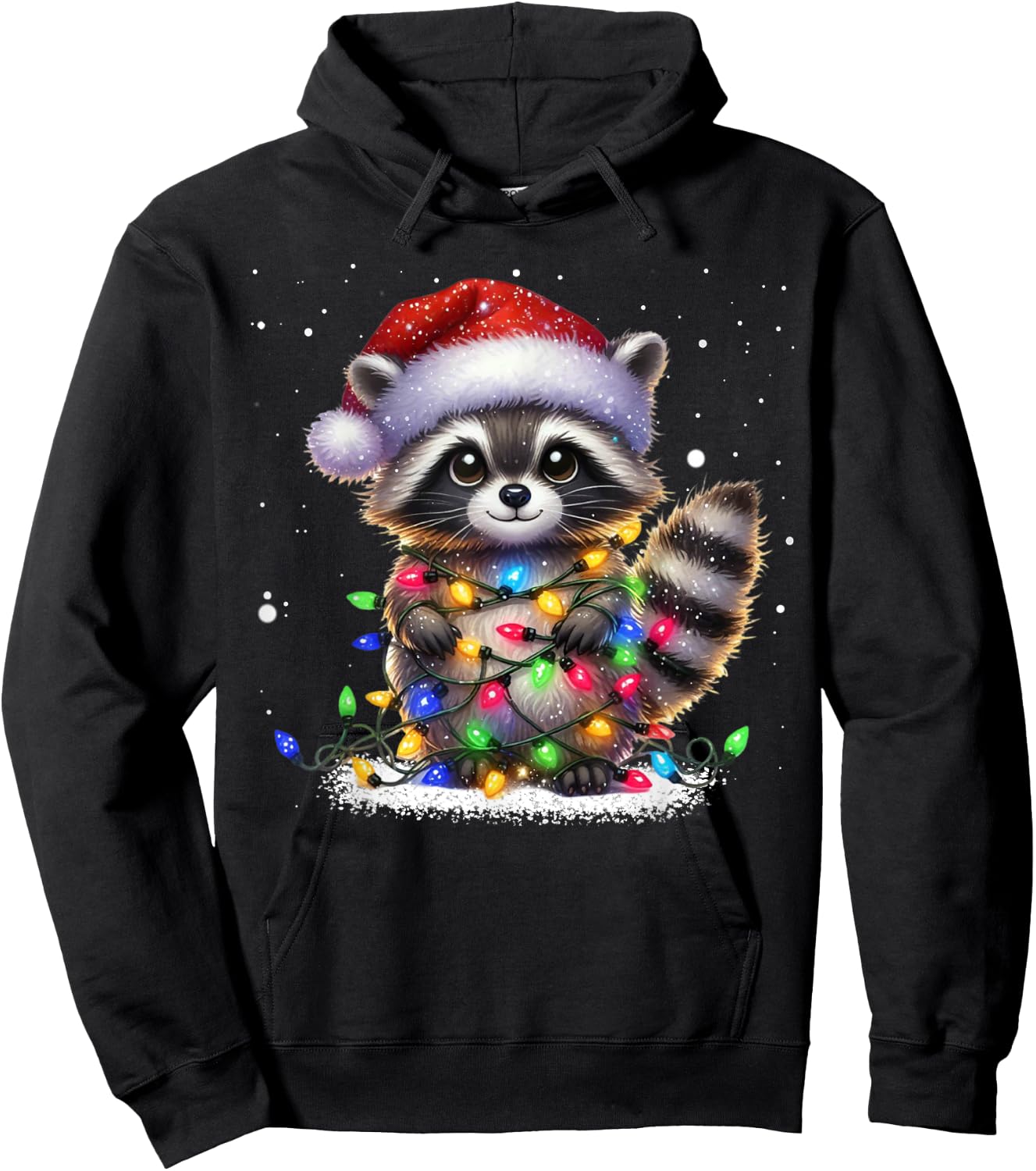 Christmas Racoon Funny Christmas Lights Raccoon Holiday Hoodie - Hoodie | Black
