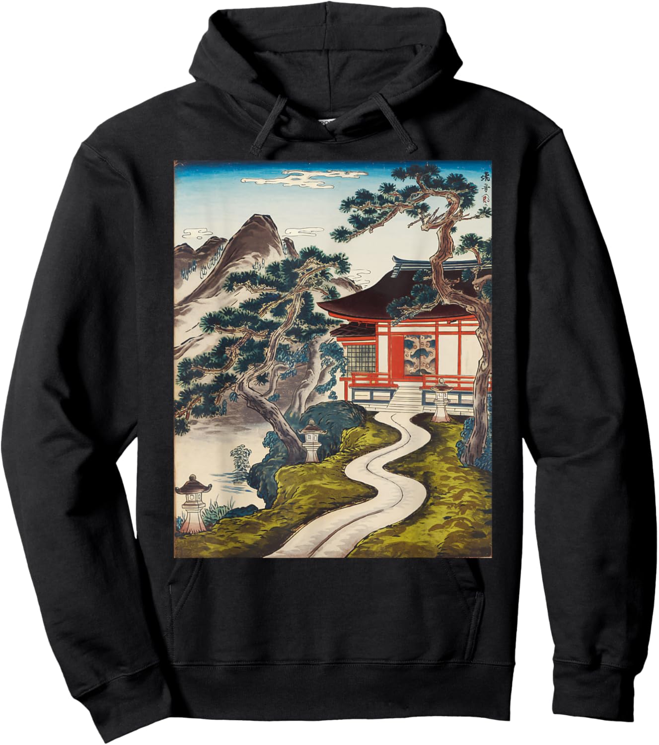 Japanese Buddhist Temple Zen Art Japanese Painting Vintage Hoodie - Hoodie | Black