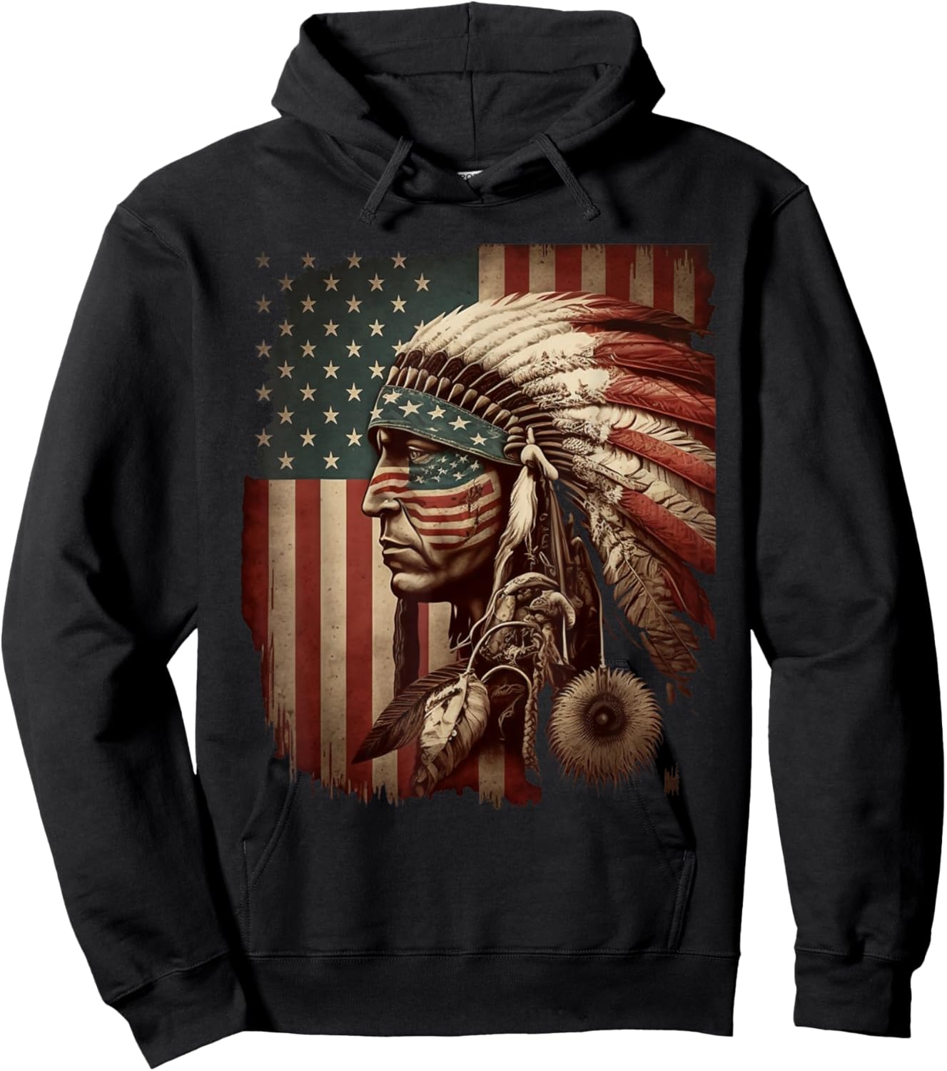 Indigenous People Tribal CG Native American Indian Chief American USA Flag Hoodie - Hoodie | Black