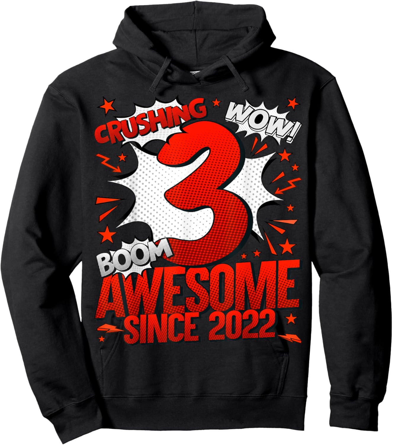 Comics Style 2025 Birthday Gifts HH 3 Year Old Boy Black Cartoon Hoodie - Hoodie | Black