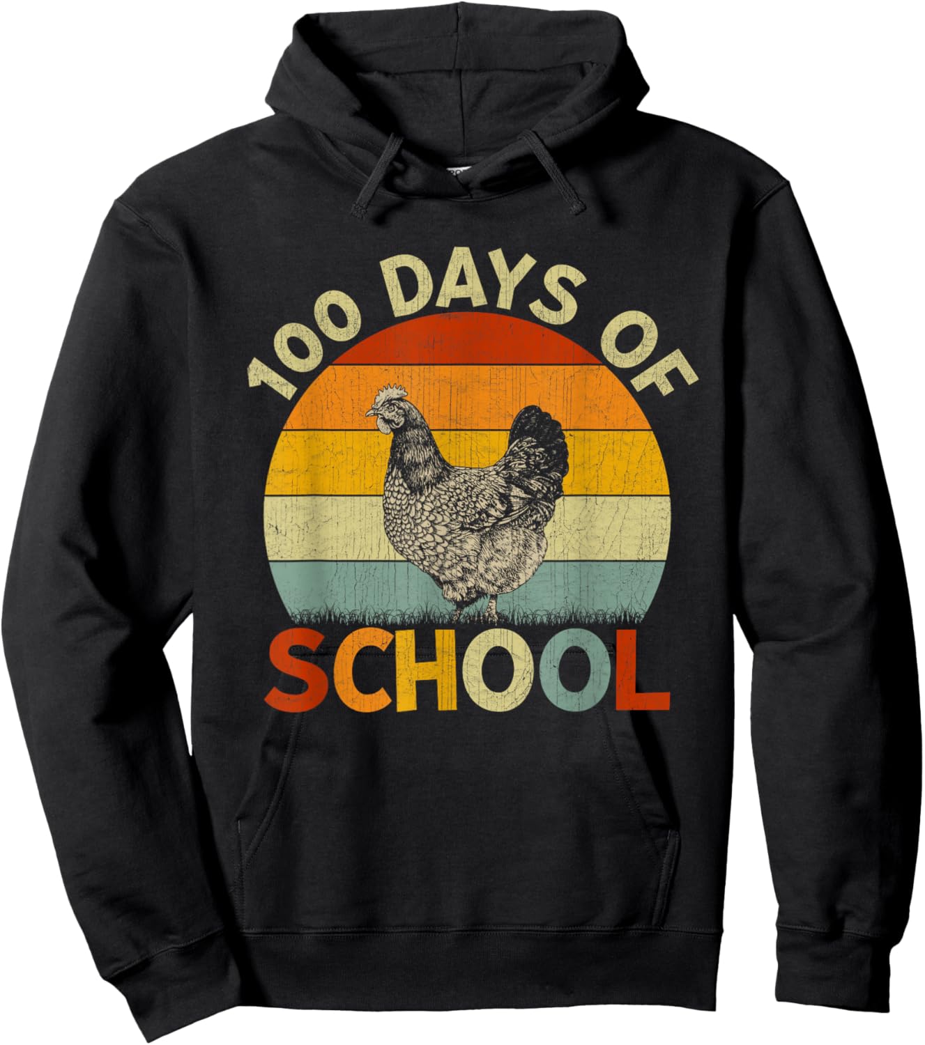 Chicken Retro Boys Girls Teachers 100th Day of School Hoodie - Hoodie | Black