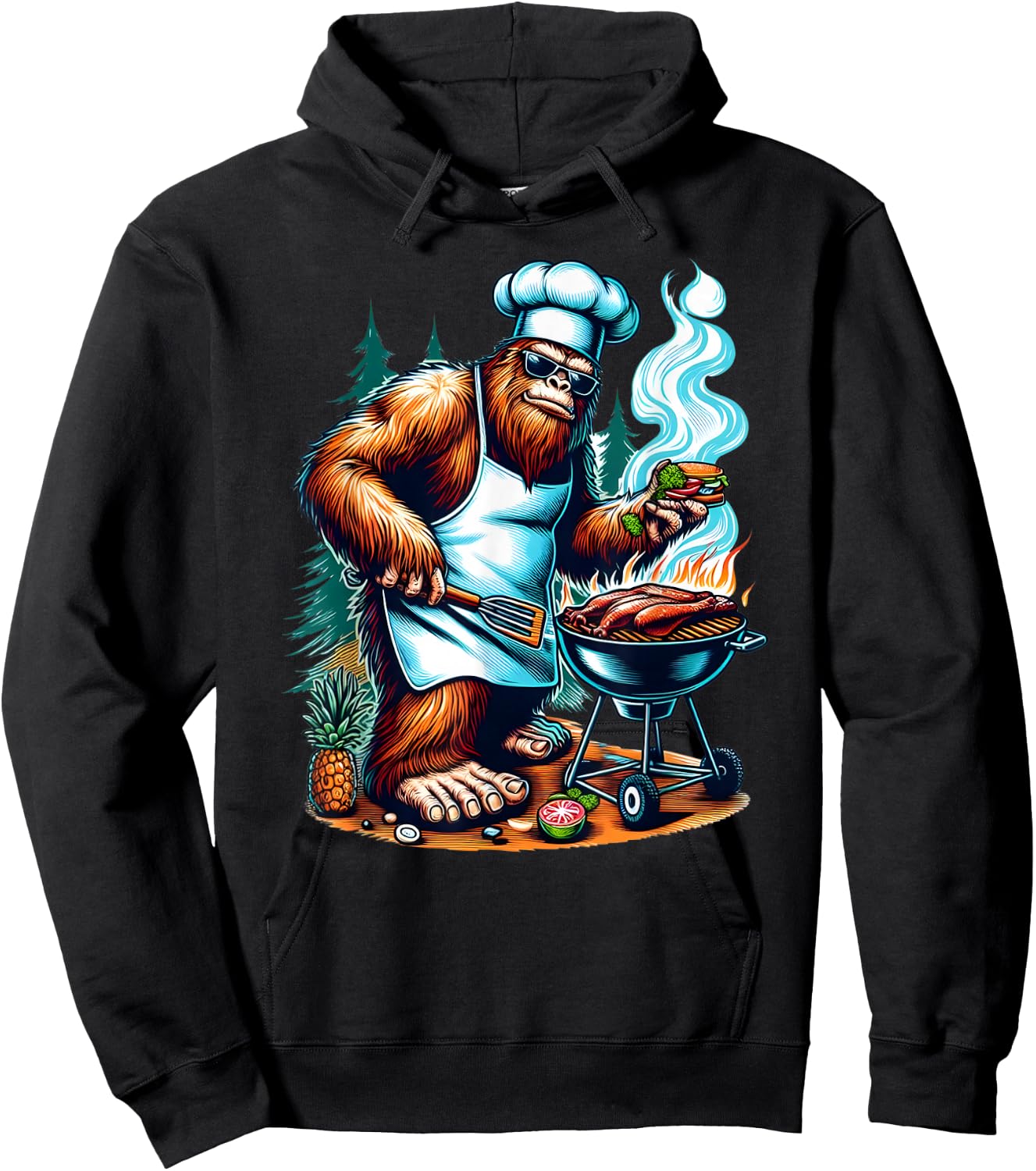BBQ Master Bigfoot Chef Grill Cooking Barbecue Dad Funny Hoodie - Hoodie | Black