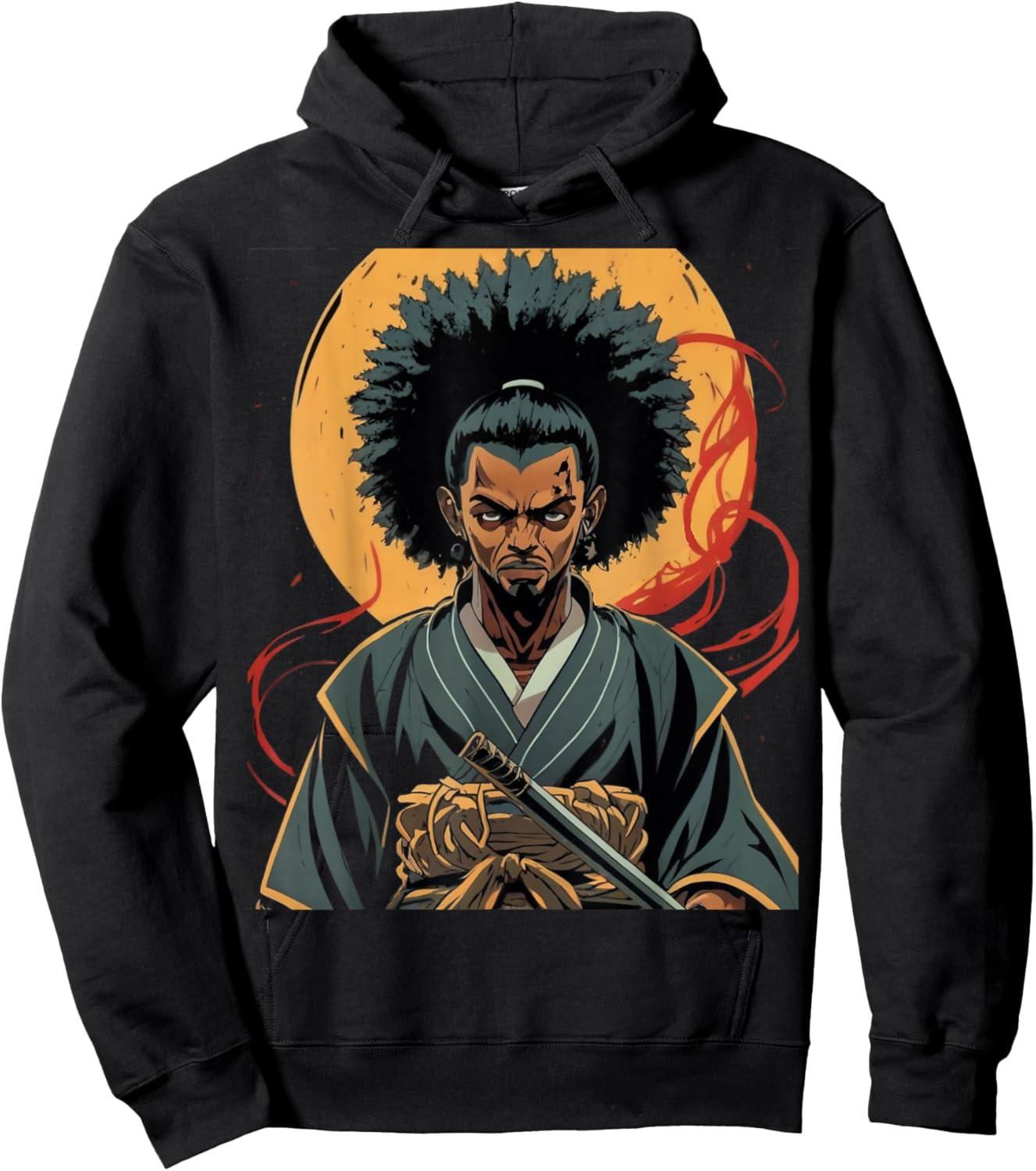 Afro American Samurai Anime Cartoon Japanese Bushido Warrior Hoodie - Hoodie | Black
