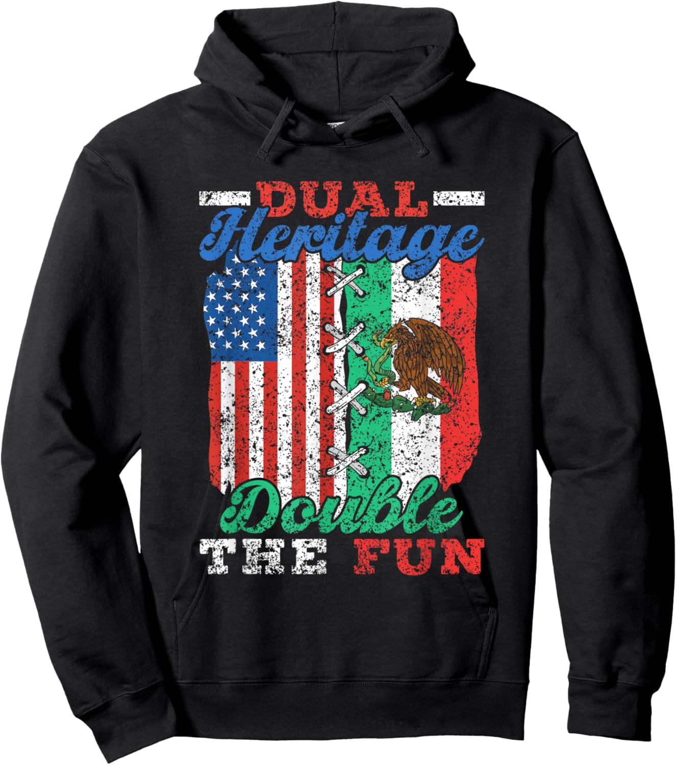Double Heritage Double Fun USA Mexican American Hoodie - Hoodie | Black