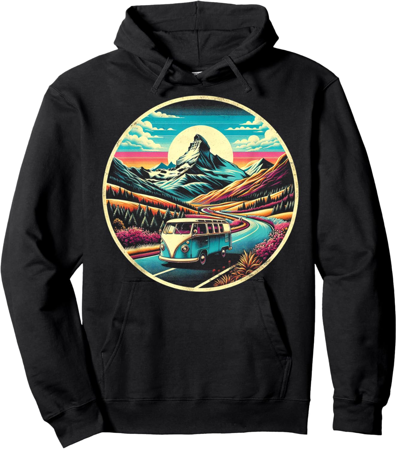 Scenic Routes Classic Van Road Trip Graphic - -Adults, Kids - Black - Small - Short Sleeve Hoodie - Hoodie | Black