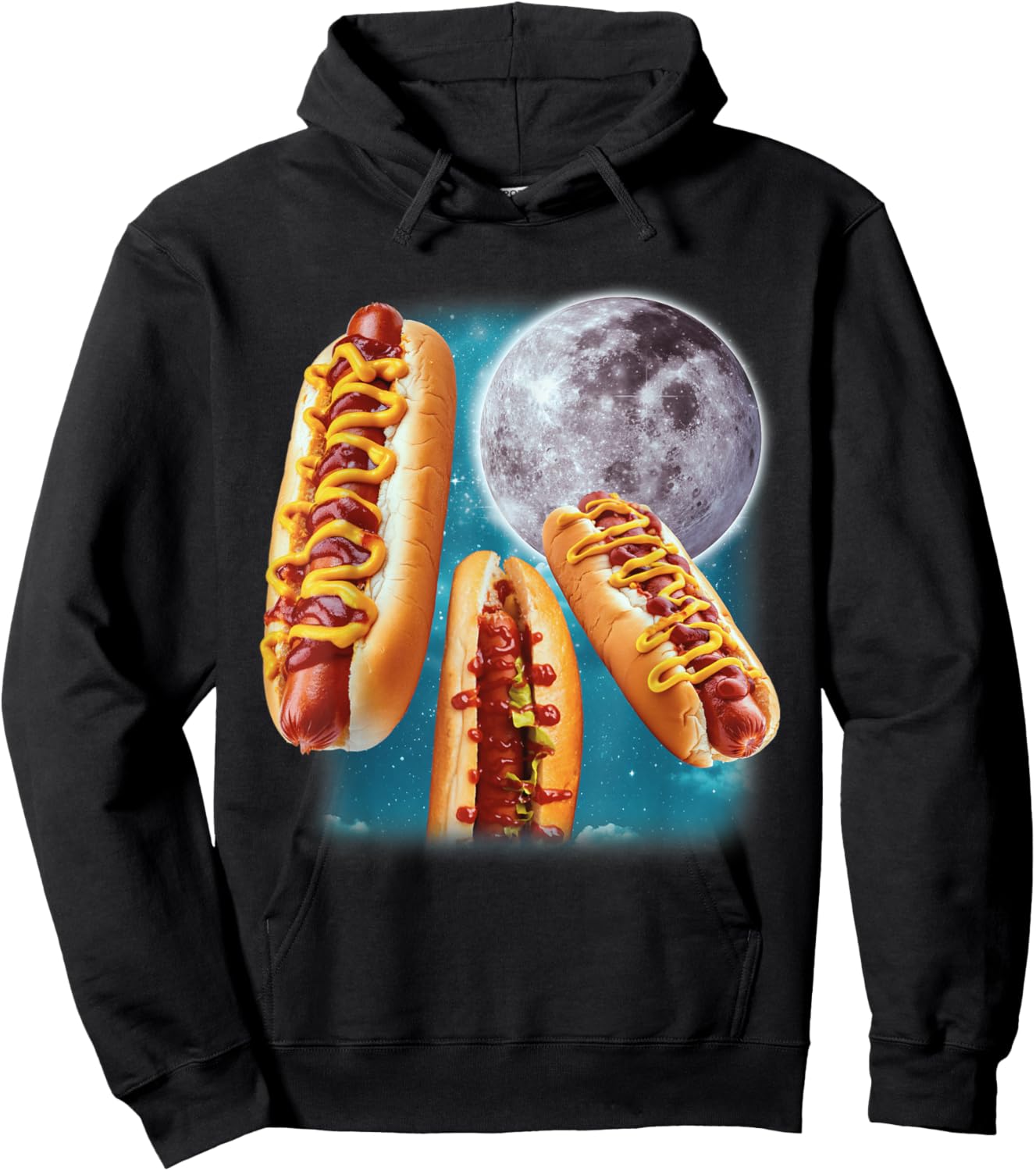 Three Hot Dogs Glizzy Moon Howling Funny Meme Hoodie - Hoodie | Black