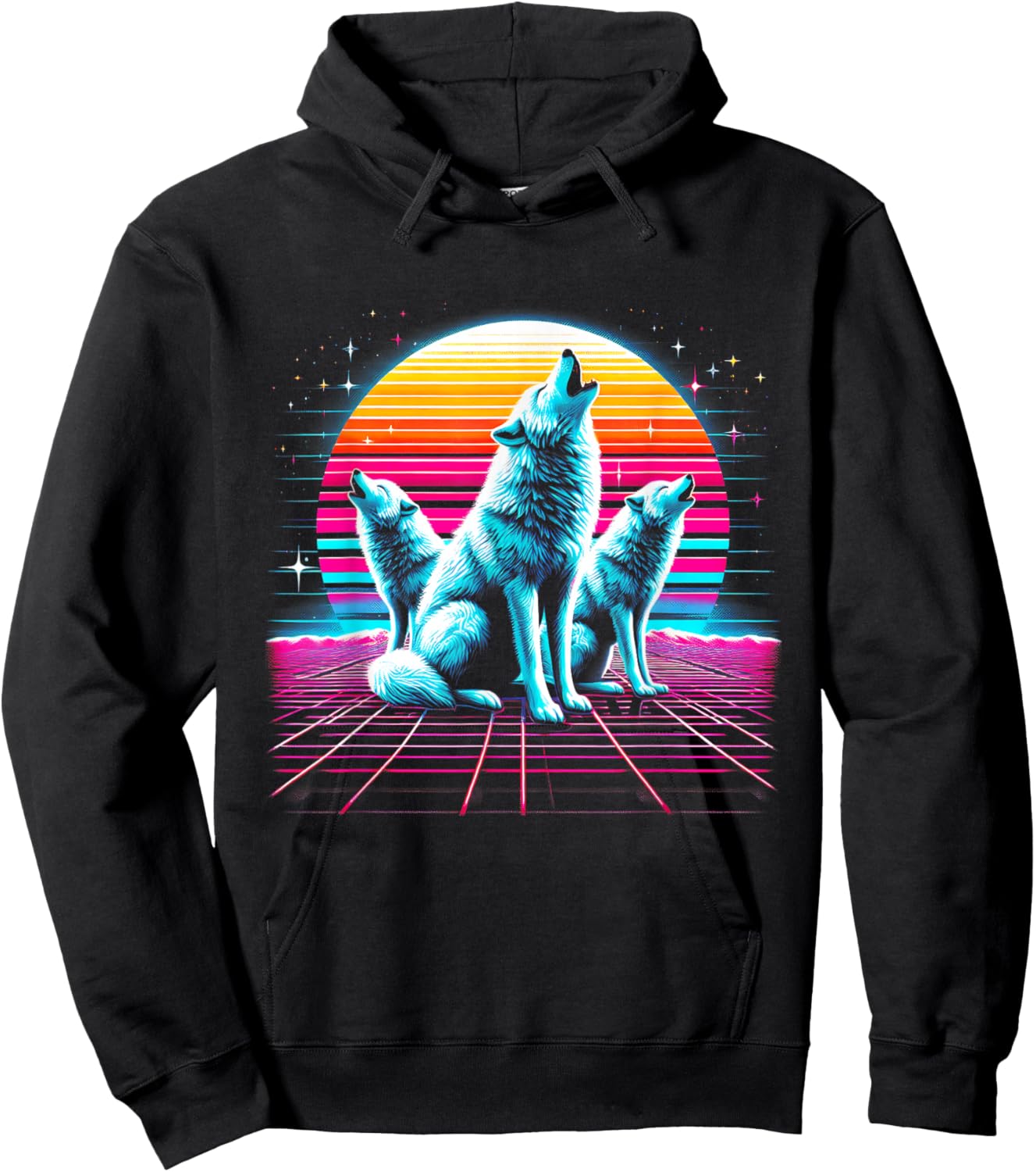 Wolf Vaporwave Hoodie - Hoodie | Black