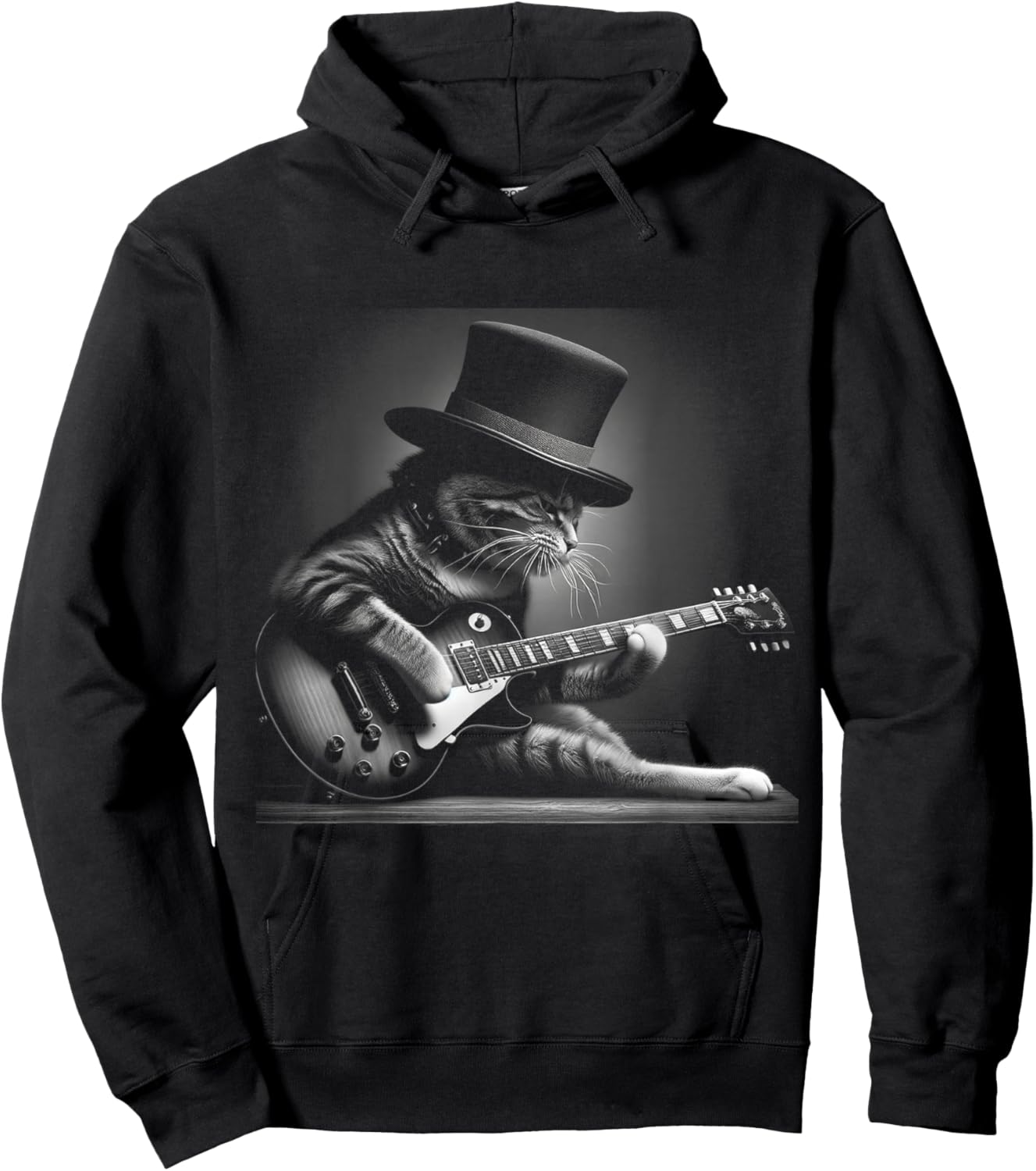 Cat Playing Guitar - Funny Rock Music Guitar Cat Hoodie - Hoodie | Black