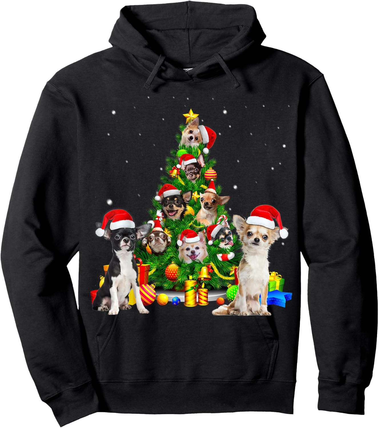 Chihuahua Christmas Tree X-Mas Gift Hoodie - Hoodie | Black
