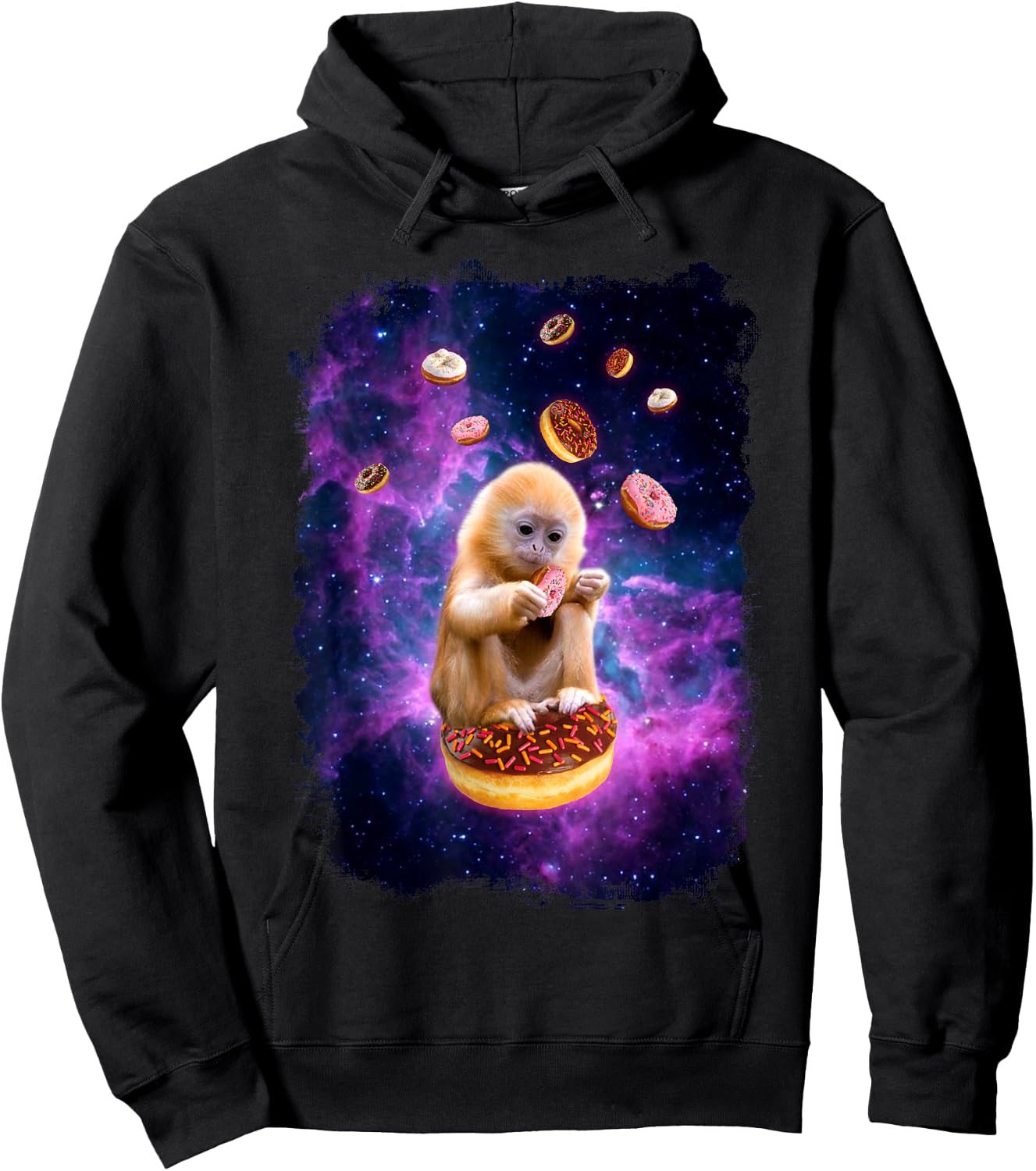 Monkey Eating Donuts in Space - Funny Animal Monkey Hoodie - Hoodie | Black