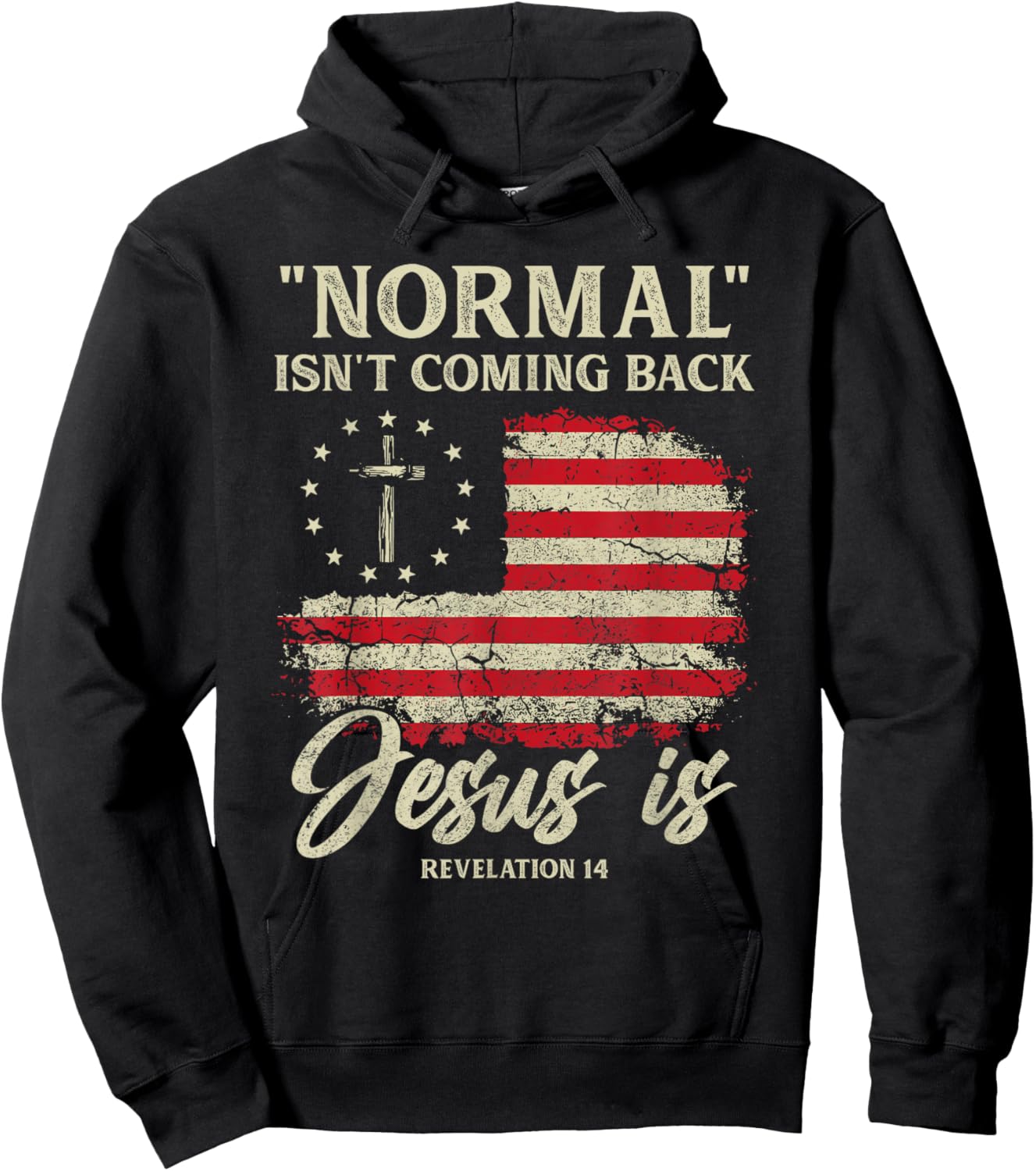 Normal Isn't Coming Back Jesus is Christian American Flag Hoodie - Hoodie | Black