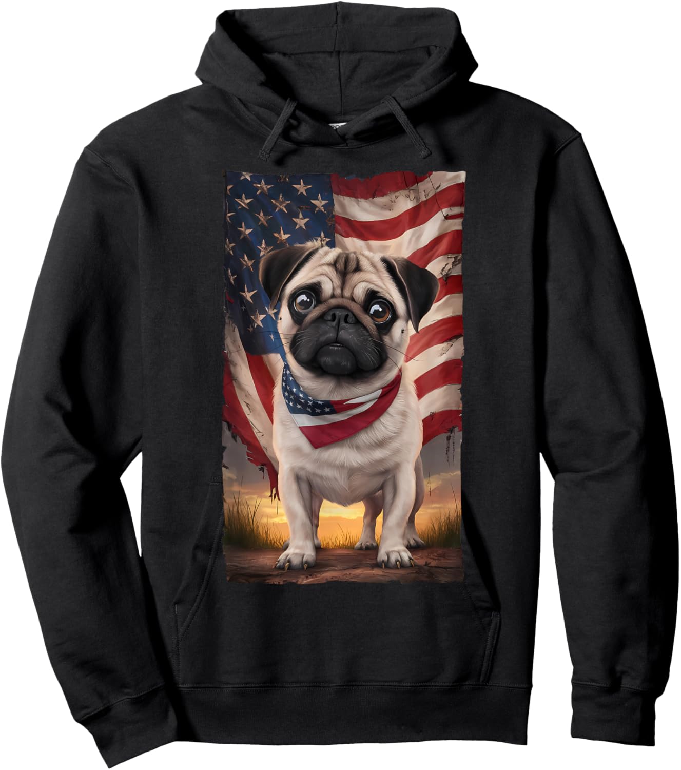 Patriotic pug American Flag Top Hat 4th of July Dog Hoodie - Hoodie | Black