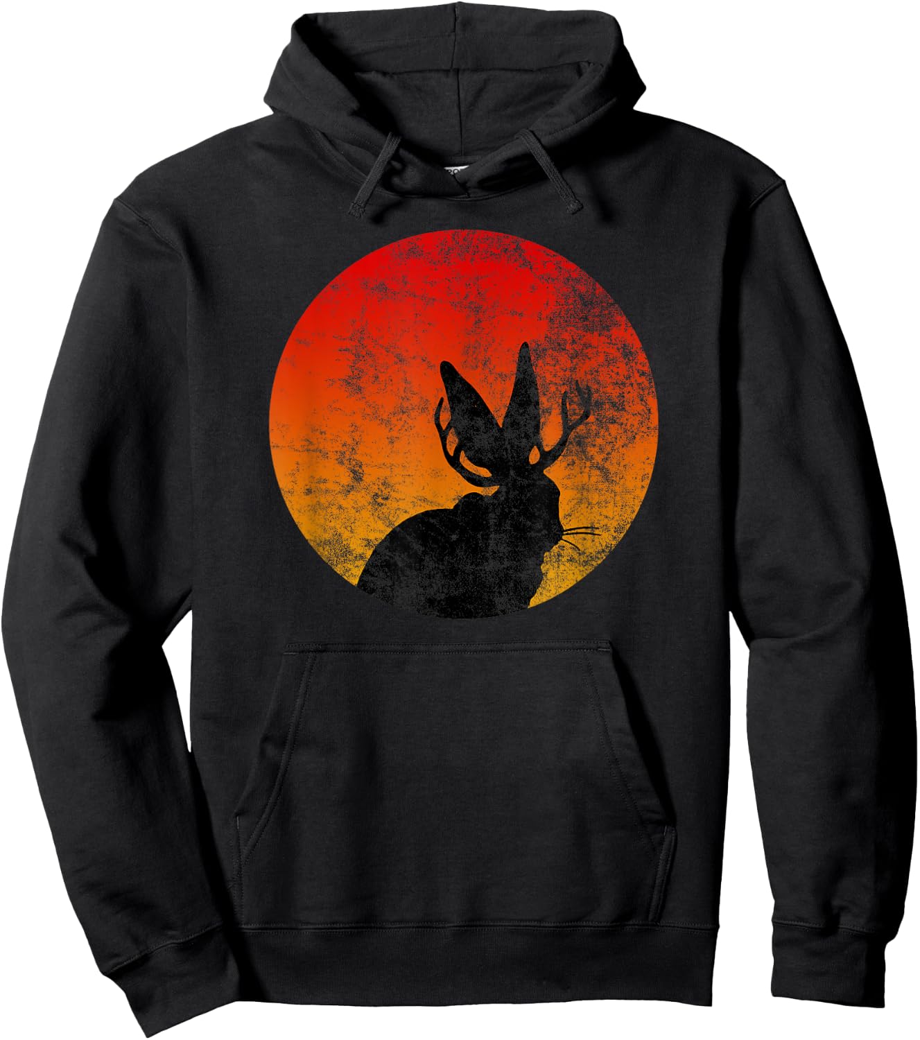 Retro Eighties Jackalope , Vintage Cryptid Rabbit Hoodie - Hoodie | Black