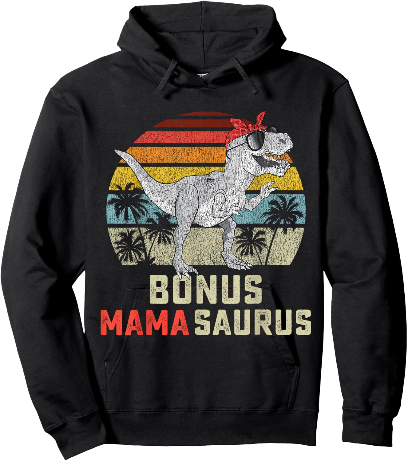 Bonus Mama Saurus T Rex Mamasaurus Stepmom Matching Family Hoodie - Hoodie | Black