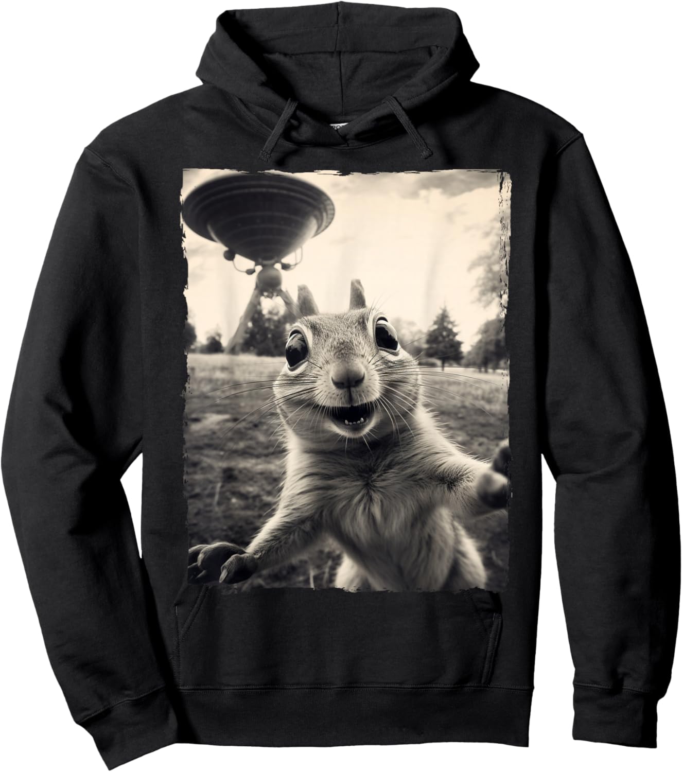 Squirrel Selfie with UFOs Squirrel Mom Funny Squirrel Lover Hoodie - Hoodie | Black