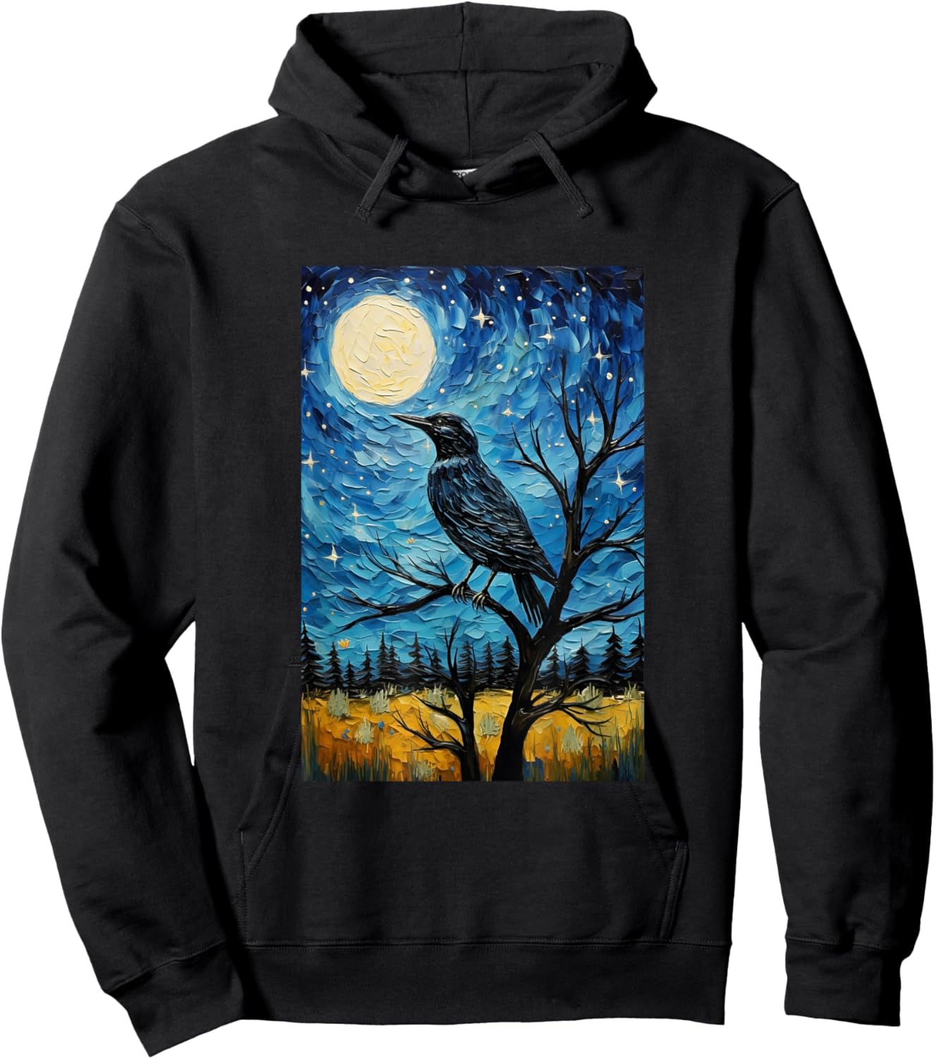 Magpie Crow Raven Bird - Van Gogh Style - Starry Night Hoodie - Hoodie | Black