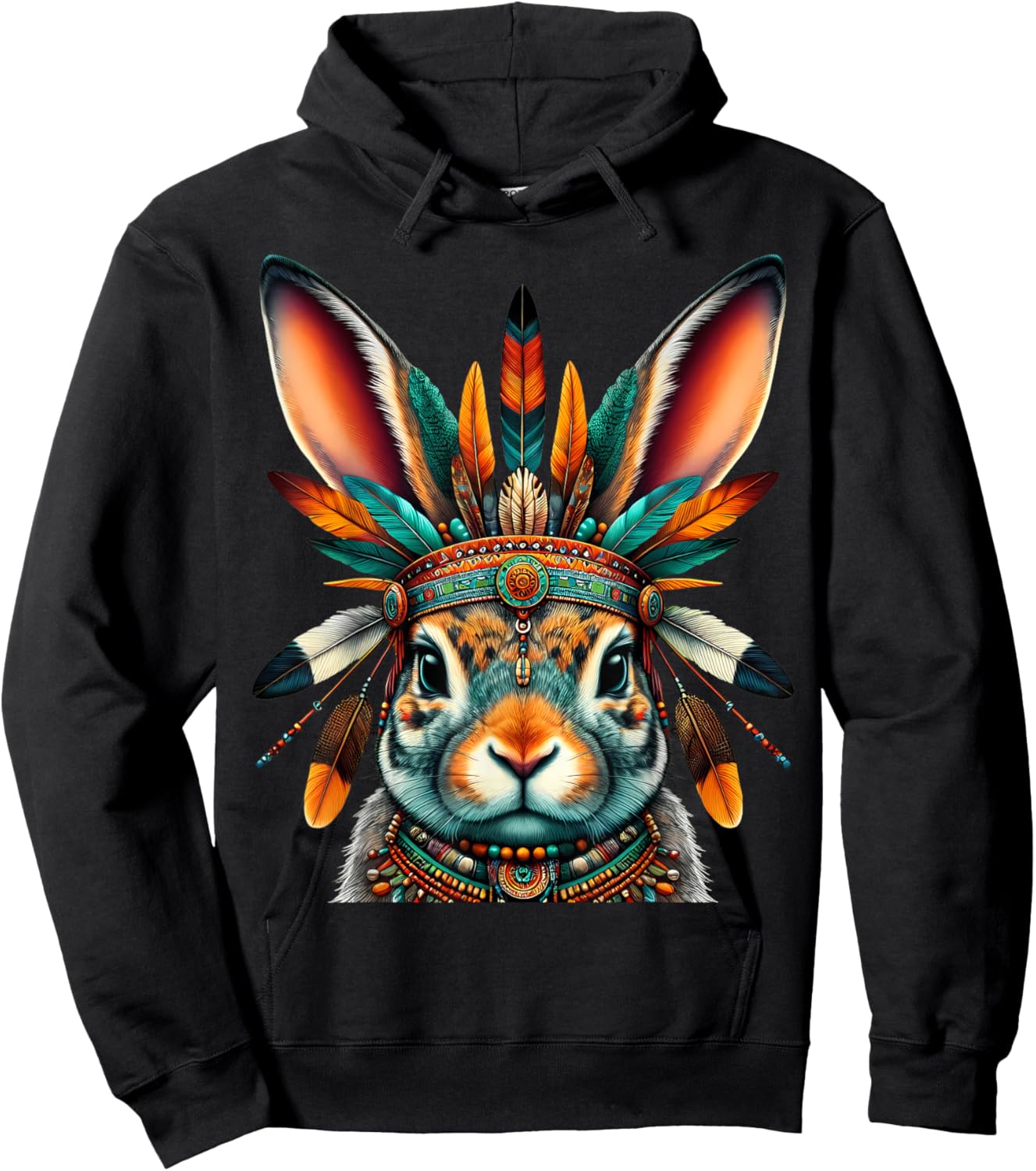 Native Indian Rabbit Native American Indian Feathers Hoodie - Hoodie | Black