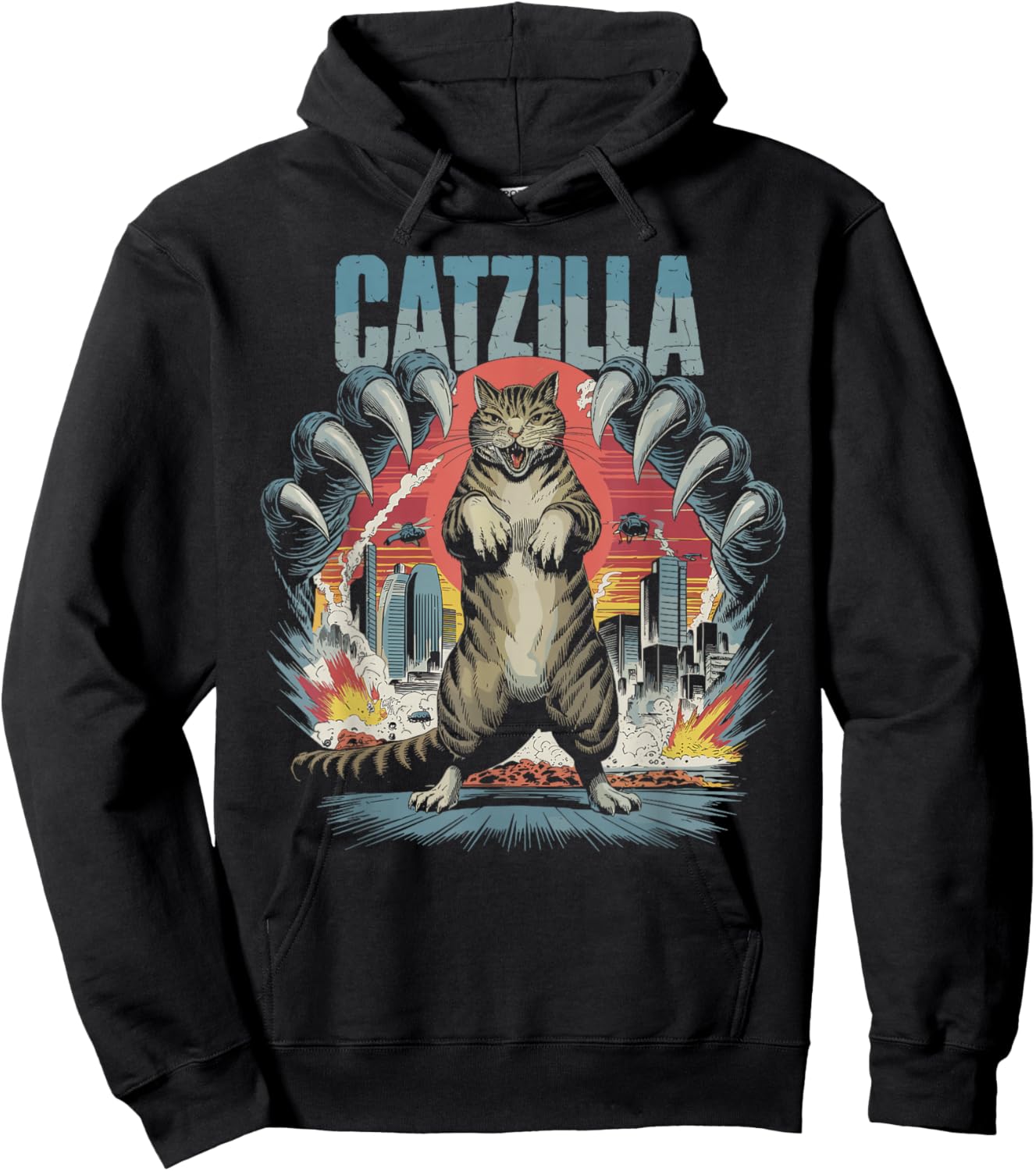 Catzilla Cat Funny Kitten Lover Japanese Art Men Women Hoodie - Hoodie | Black