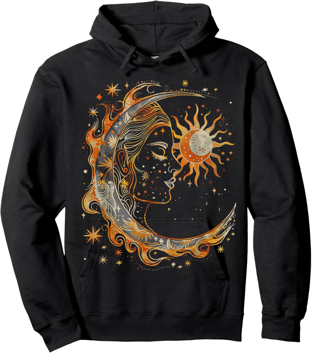 Mystic Sun and Moon Woman Mystical Flowers Aesthetic Hoodie - Hoodie | Black