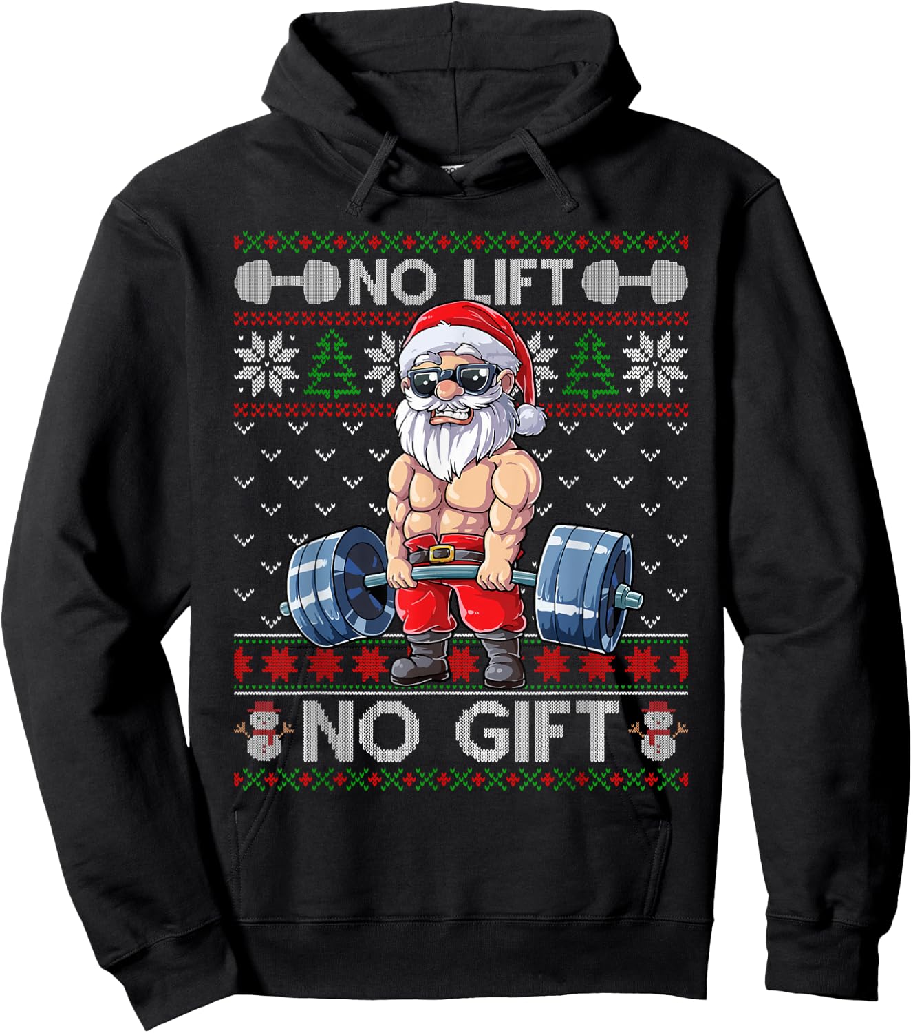 Funny Muscle Santa Lifting Christmas Ugly Christmas Sweater Hoodie - Hoodie | Black
