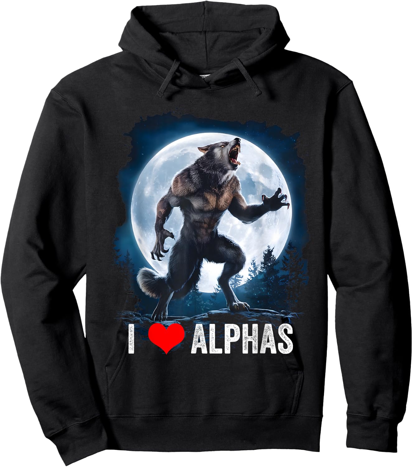 Funny Cringe Werewolf Wolf Meme I Heart Alphas I Love Alphas Hoodie - Hoodie | Black