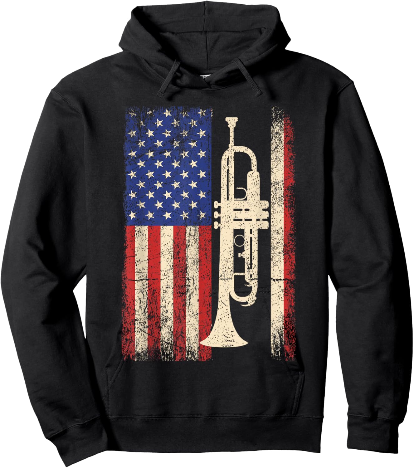 Trumpet USA American Flag Shirt Jazz Music Vintage Men Hoodie - Hoodie | Black