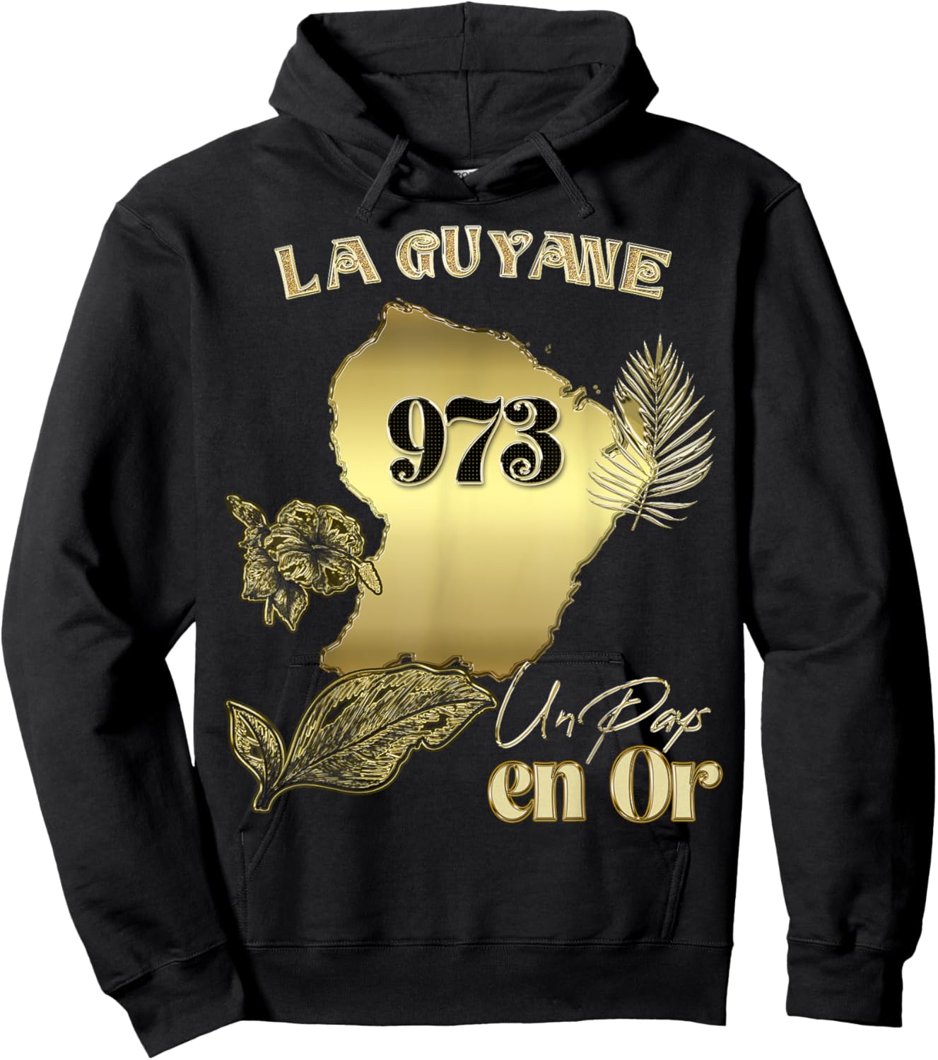 The Magnificent French Guiana 973 Country In Gold Creole , Black, S Hoodie - Hoodie | Black