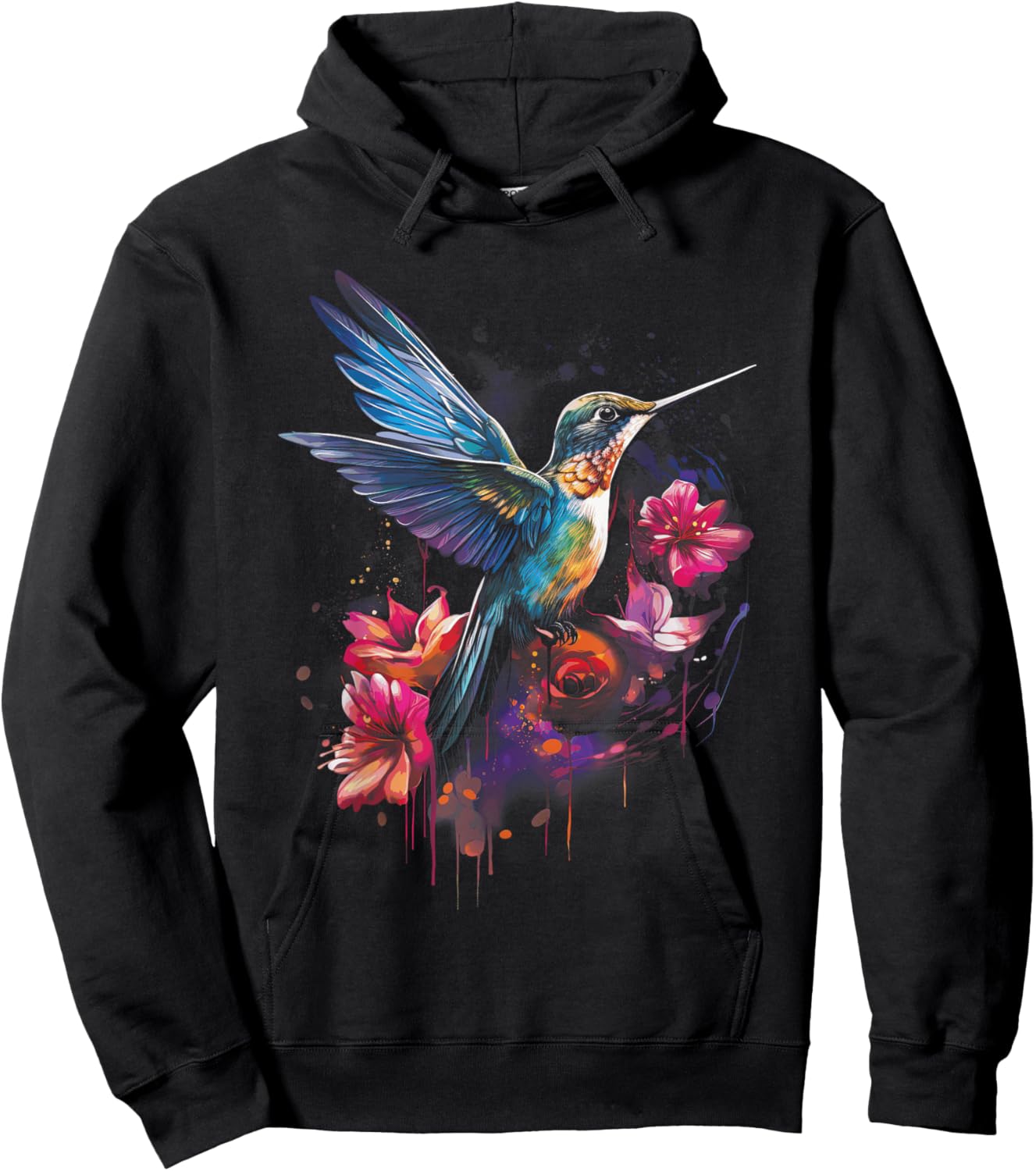 Hummingbird Floral Bird Artwork Hoodie - Hoodie | Black