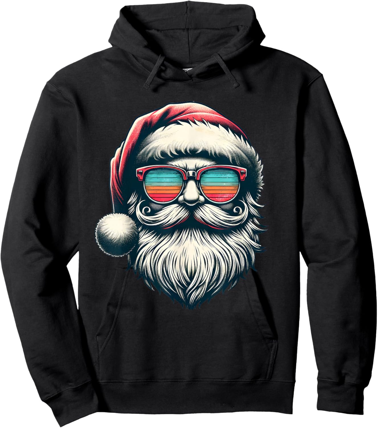Santa Face Retro Sunglasses Christmas Xmas Men Women Kids Hoodie - Hoodie | Black