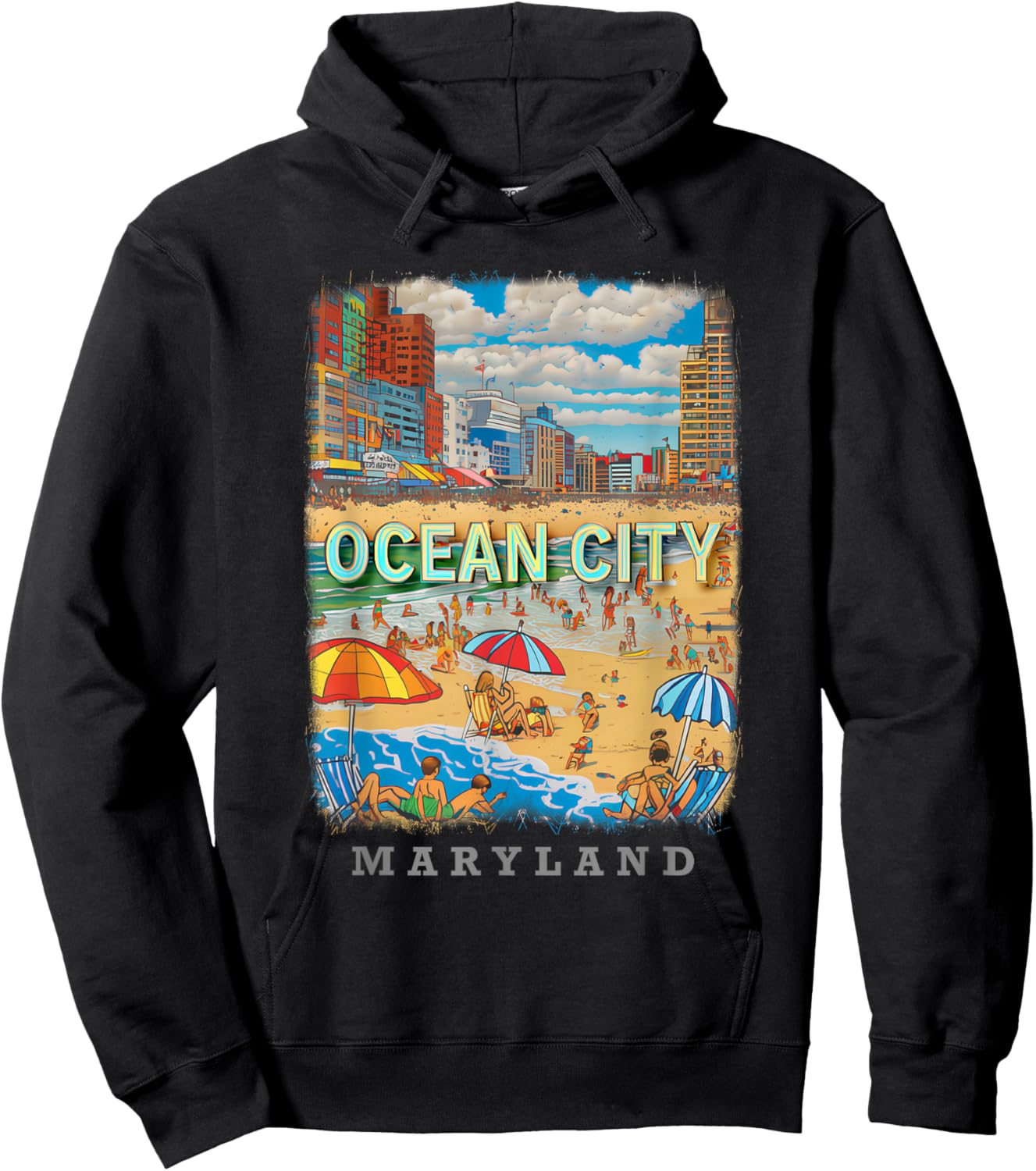 Ocean City Maryland MD Beachfront Bliss SD527 Hoodie - Hoodie | Black