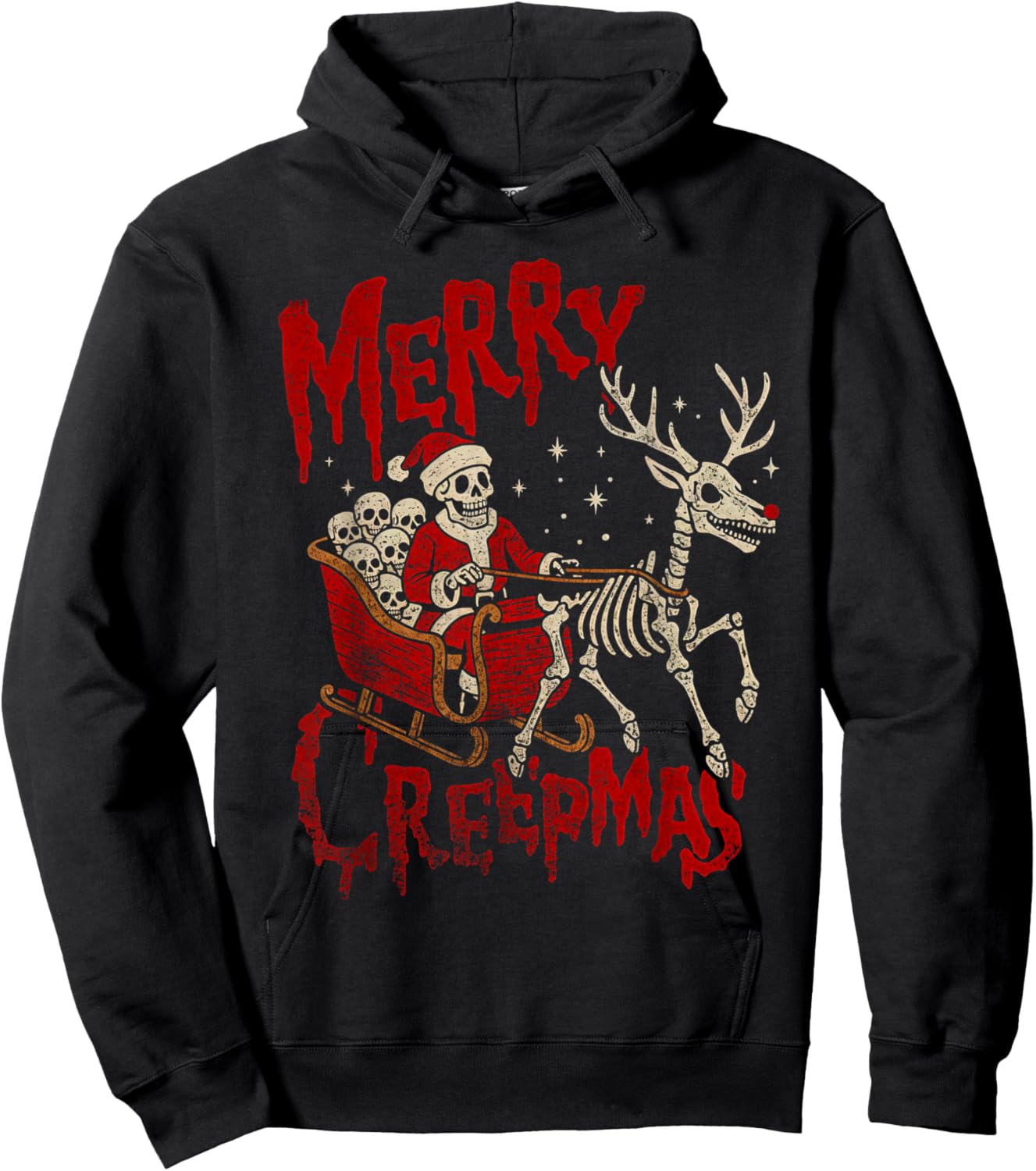 Merry Creepmas Skeleton Creepy Christmas Goth Holiday Pajama Hoodie - Hoodie | Black