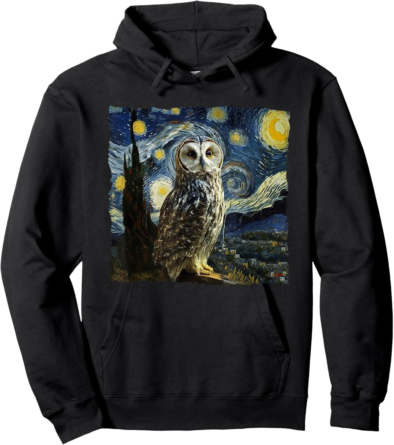 Owl Starry Night Van Gogh Painting Moon Owls Owl Lover Hoodie - Hoodie | Black