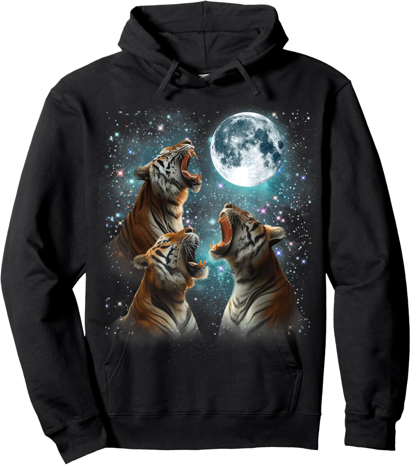 3 Tiger Moon Howling Tiger Head Funny , Women, Kid Hoodie - Hoodie | Black