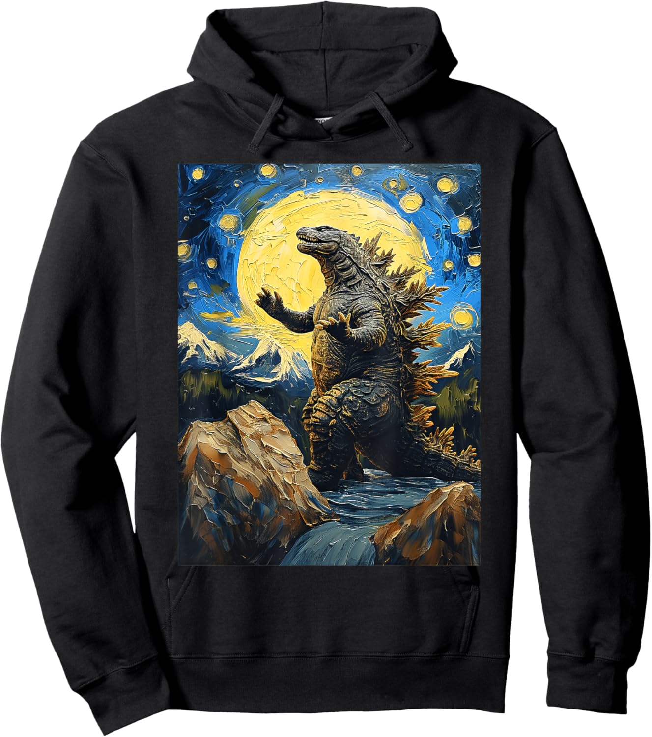 Japanese Monster Kaiju in Van Gogh Starry Night Hoodie - Hoodie | Black