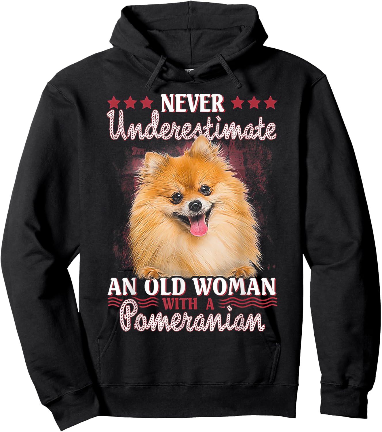 Never Underestimate an Old Woman with Pomeranian Small Hoodie - Hoodie | Black
